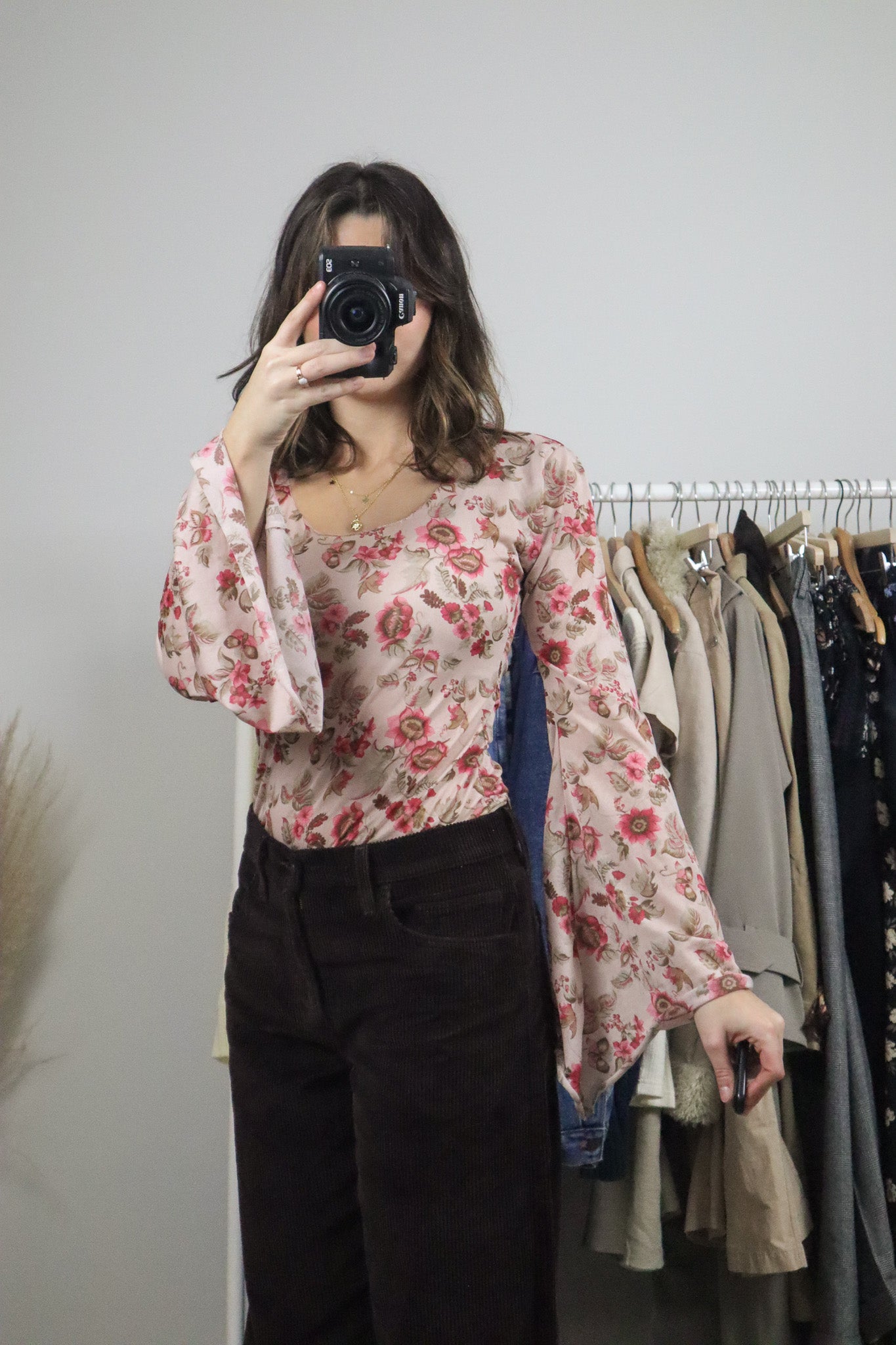 Vintage x Sheer Floral Bell-Sleeve Top (S/M)