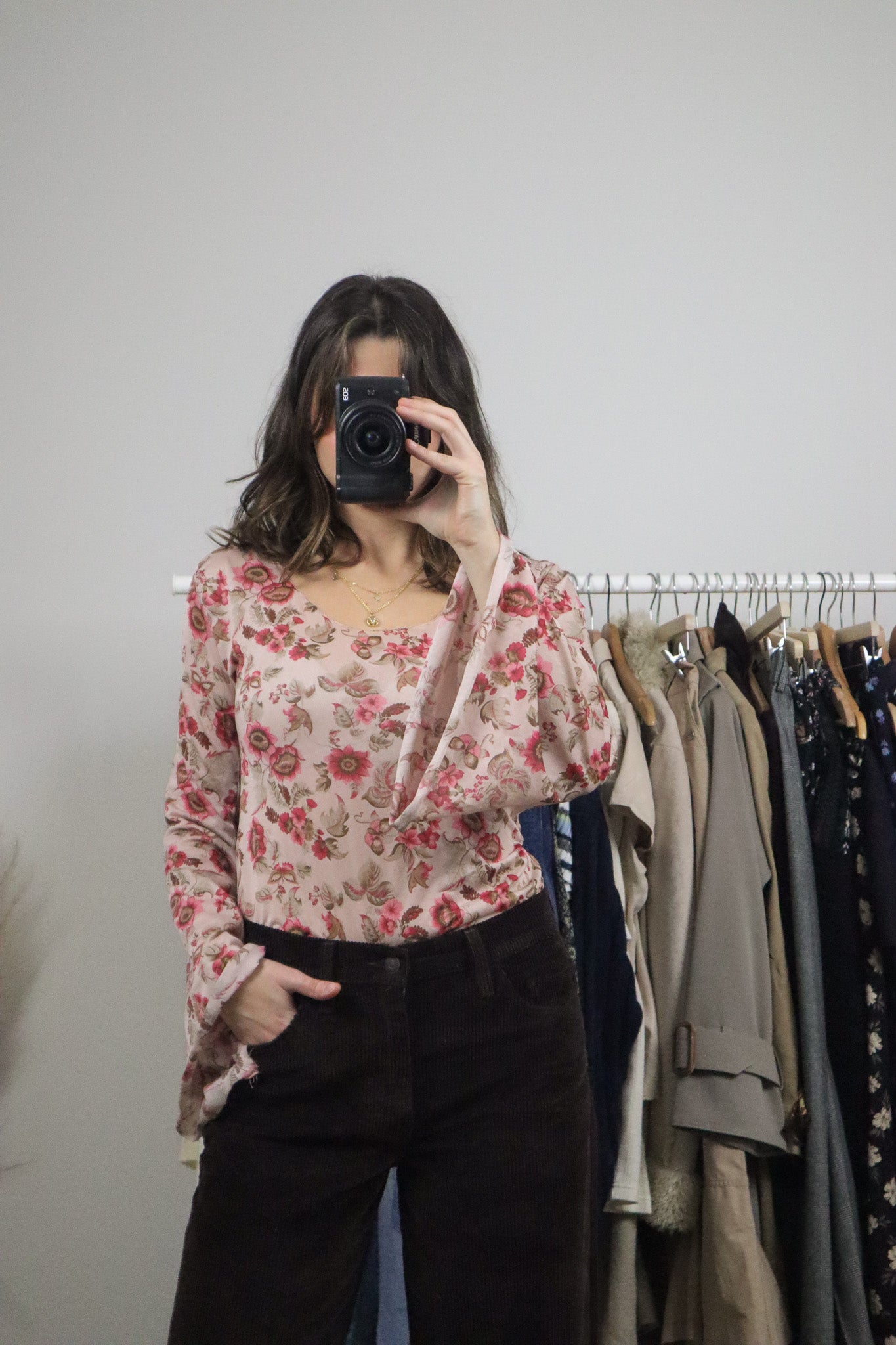 Vintage x Sheer Floral Bell-Sleeve Top (S/M)