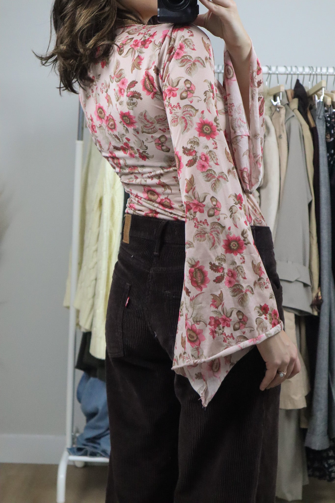 Vintage x Sheer Floral Bell-Sleeve Top (S/M)