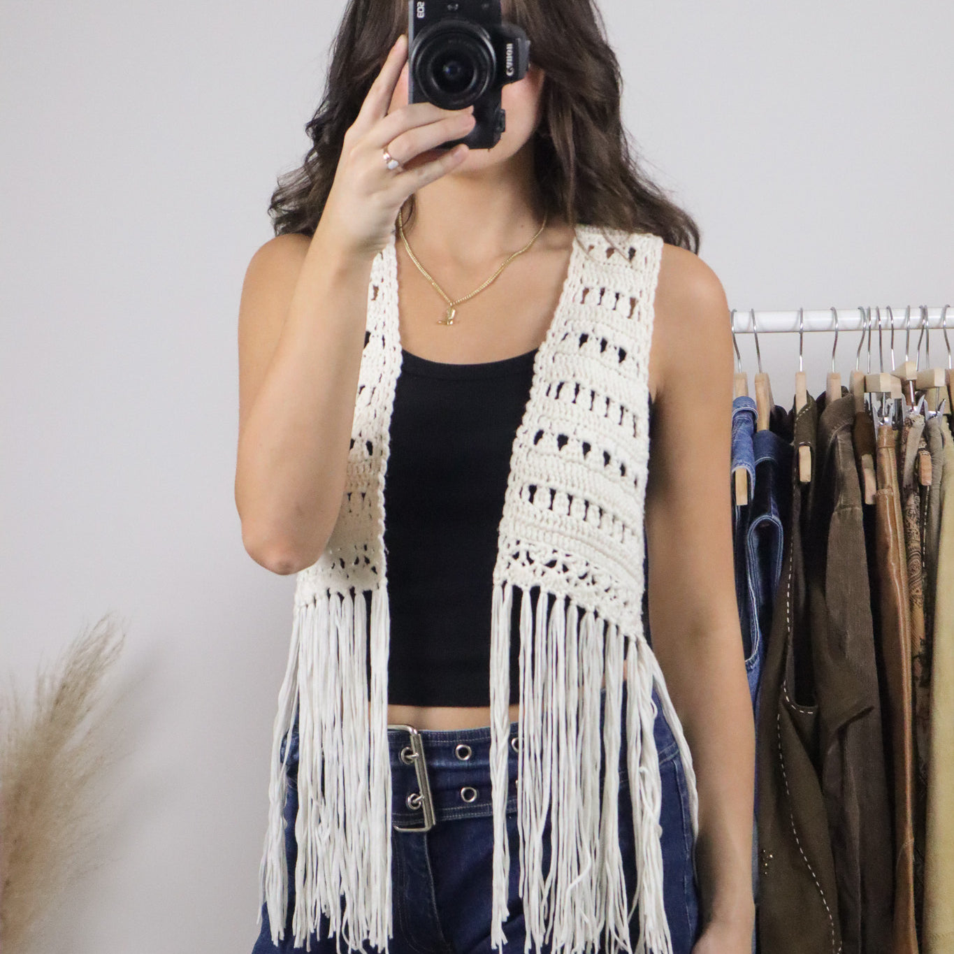 Vintage x Handmade Crochet Fringe Vest (S)