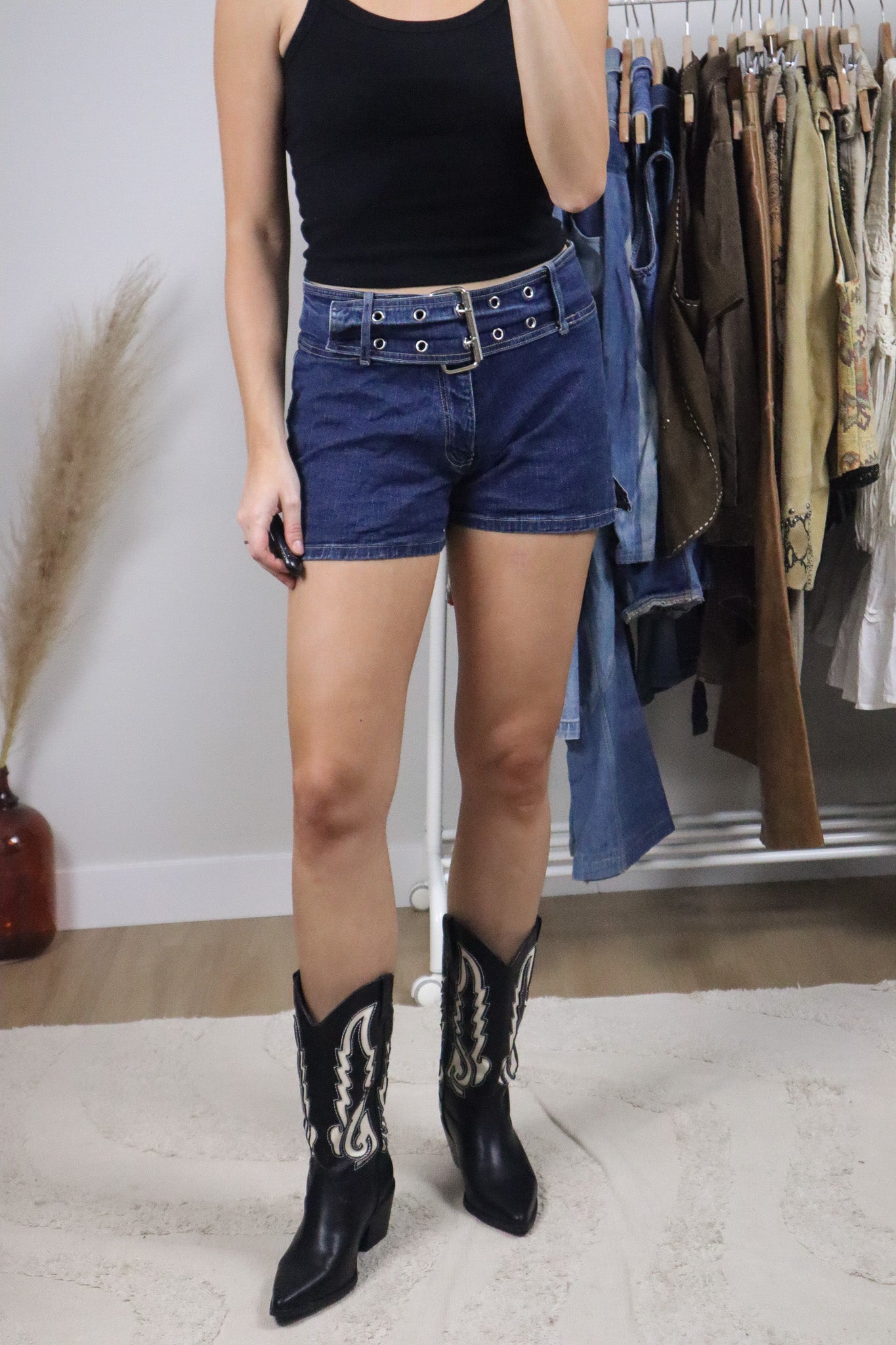 Vintage x Denim Belted Mini Shorts (6/8)