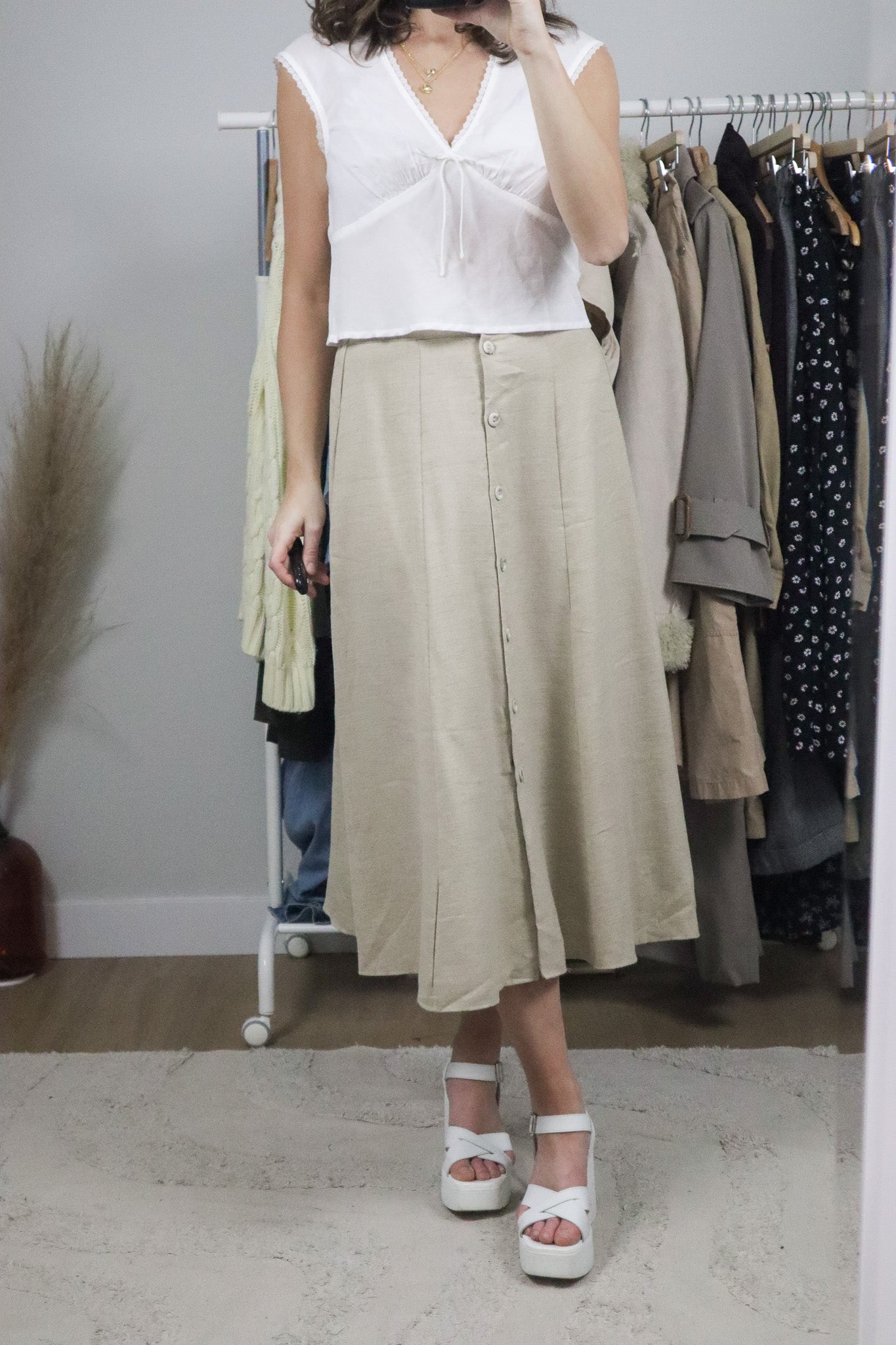 Made in Canada x Vintage x Linen Blend Button Up Skirt (4)