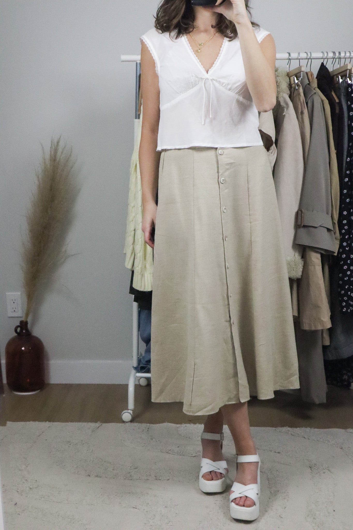 Made in Canada x Vintage x Linen Blend Button Up Skirt (4)