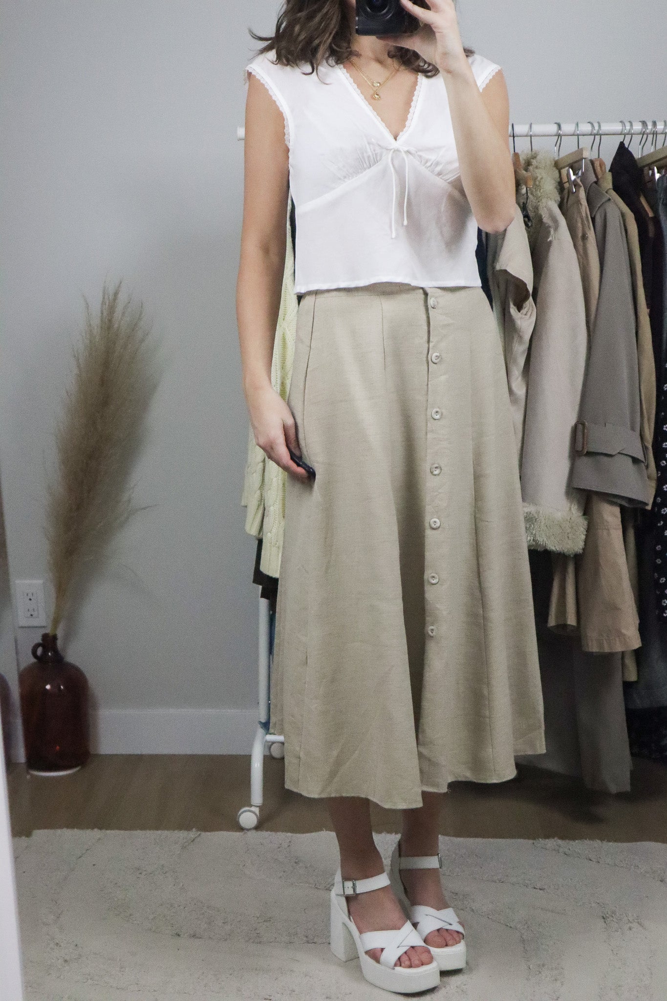 Made in Canada x Vintage x Linen Blend Button Up Skirt (4)