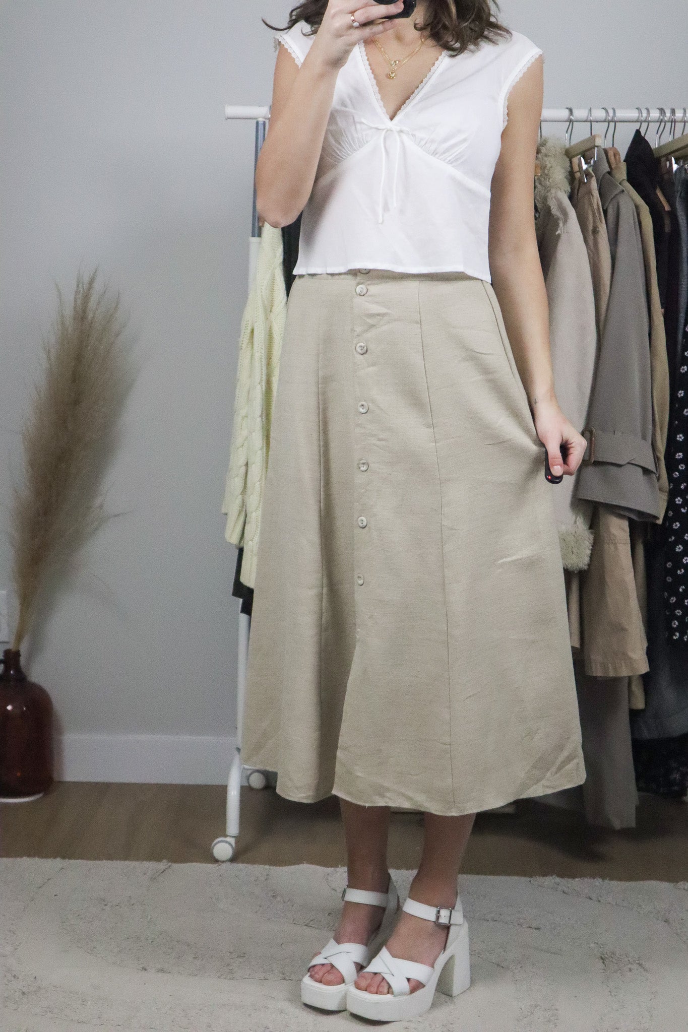 Made in Canada x Vintage x Linen Blend Button Up Skirt (4)