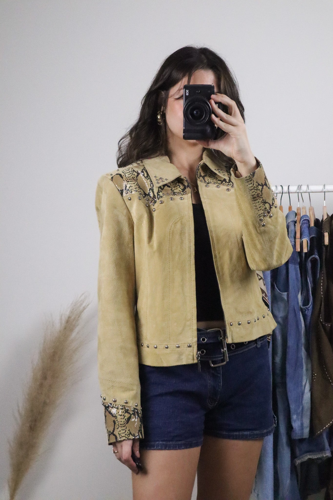Vintage x Suede Studded Jacket with Snakeskin Accents (S)