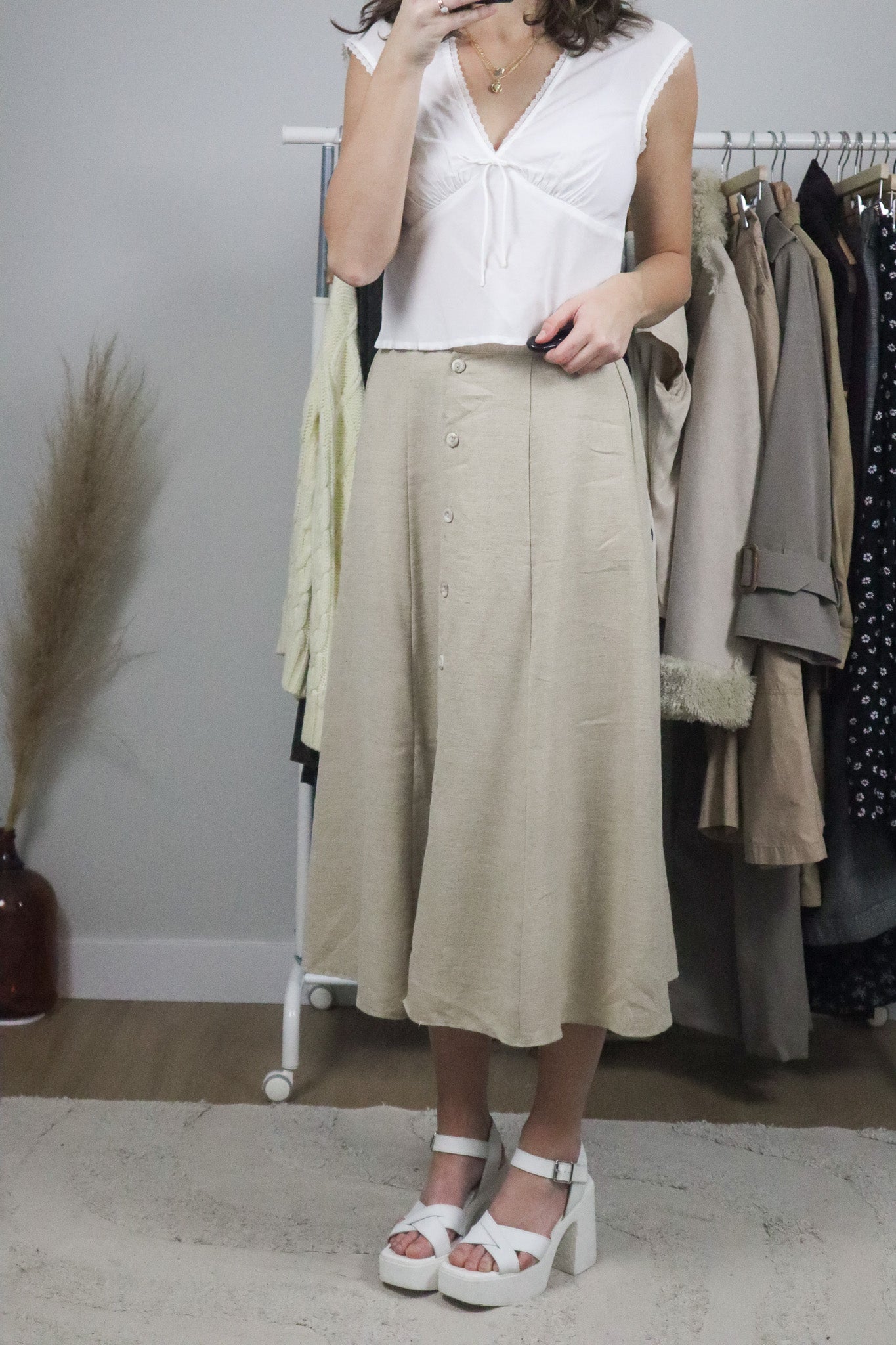 Made in Canada x Vintage x Linen Blend Button Up Skirt (4)