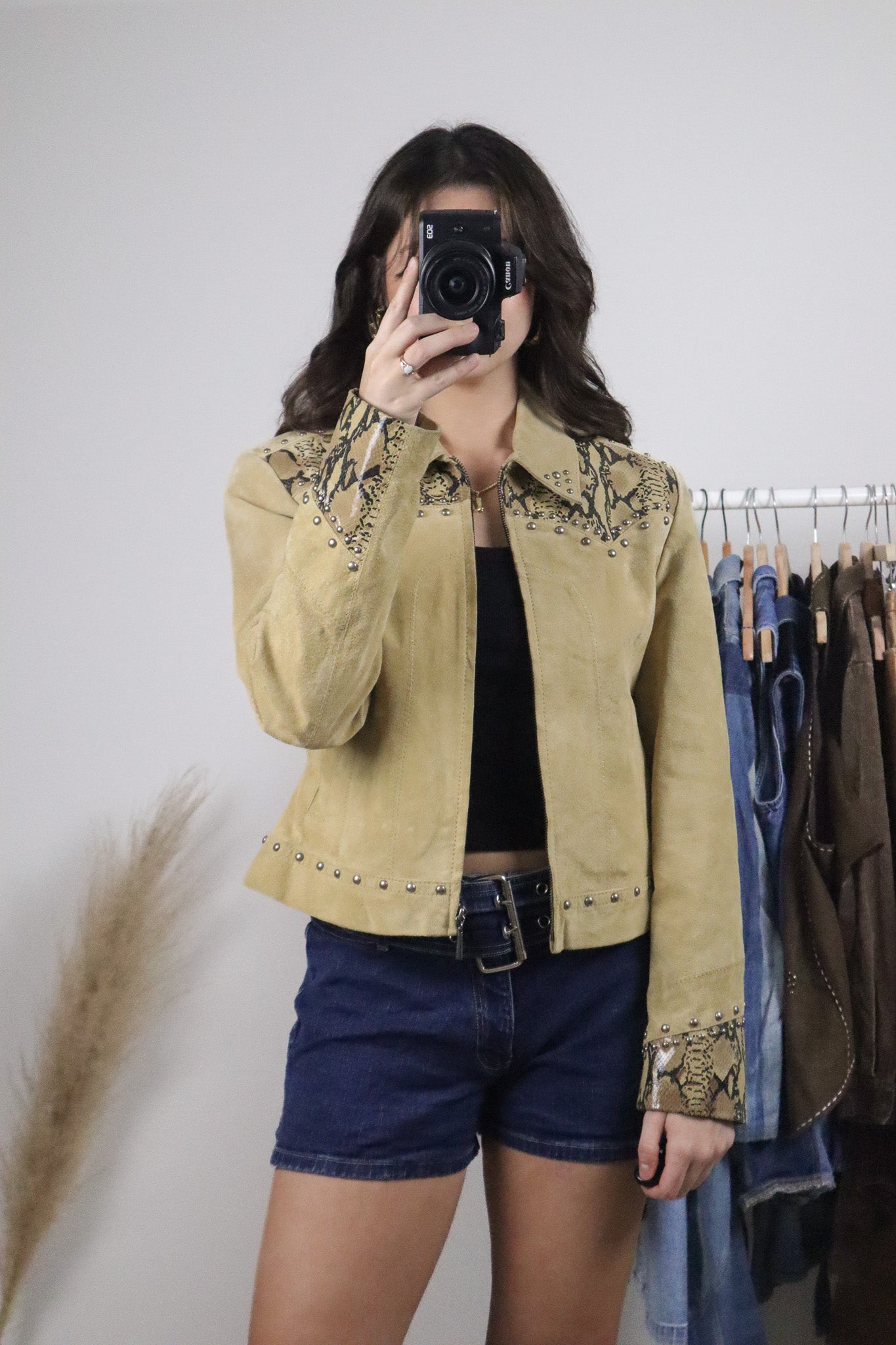 Vintage x Suede Studded Jacket with Snakeskin Accents (S)