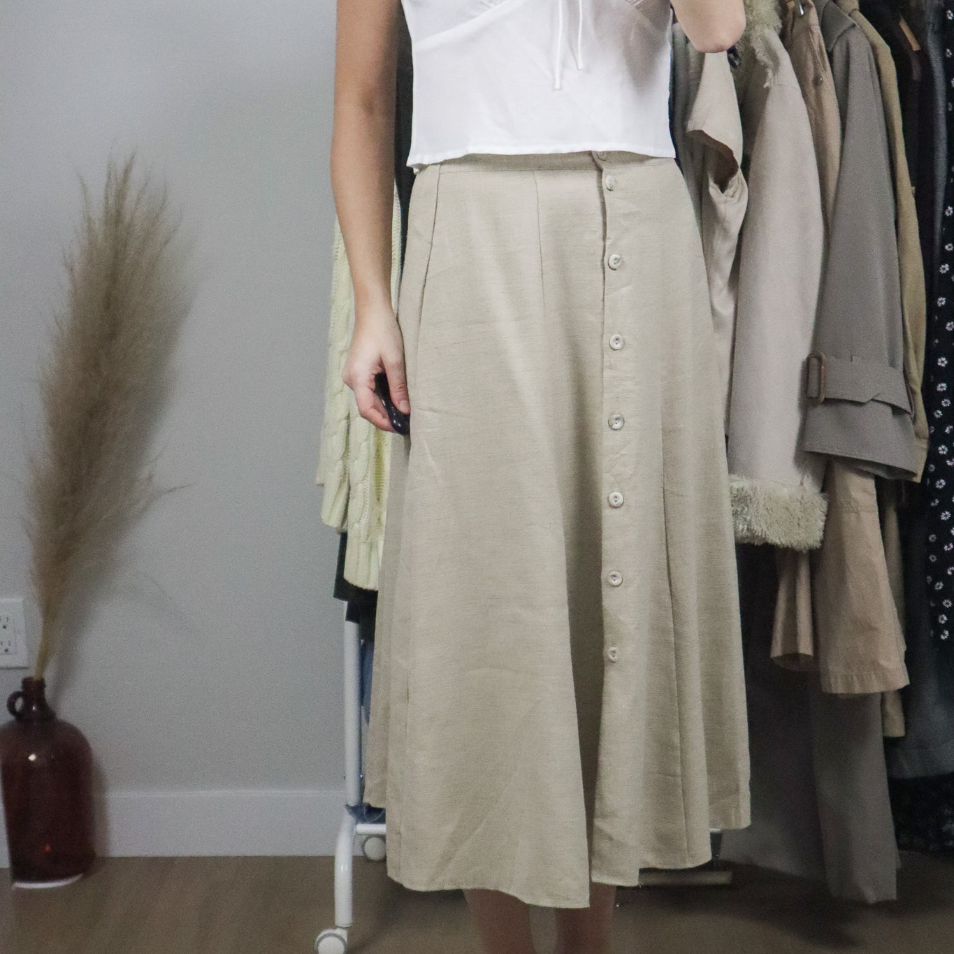 Made in Canada x Vintage x Linen Blend Button Up Skirt (4)