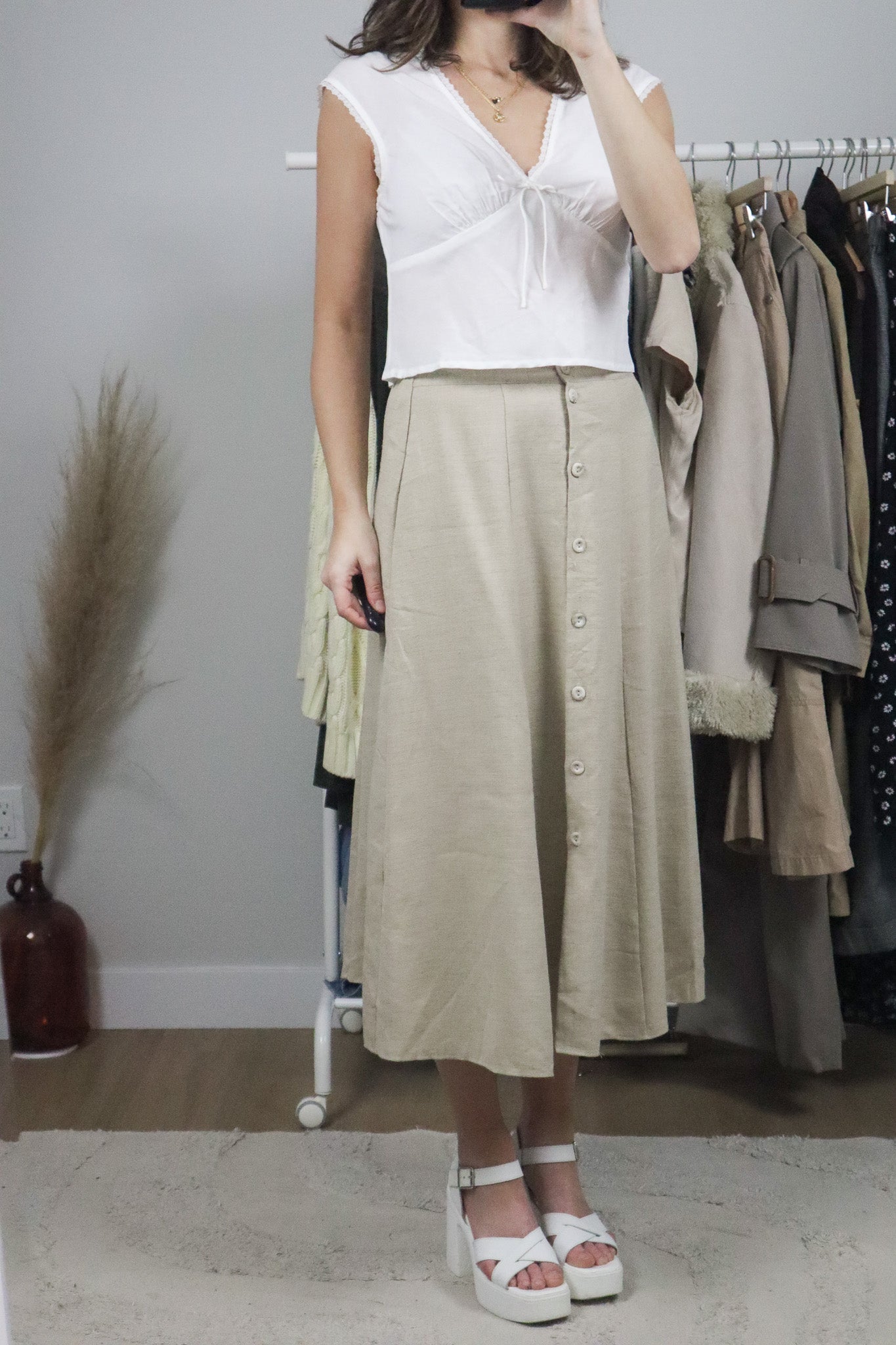 Made in Canada x Vintage x Linen Blend Button Up Skirt (4)