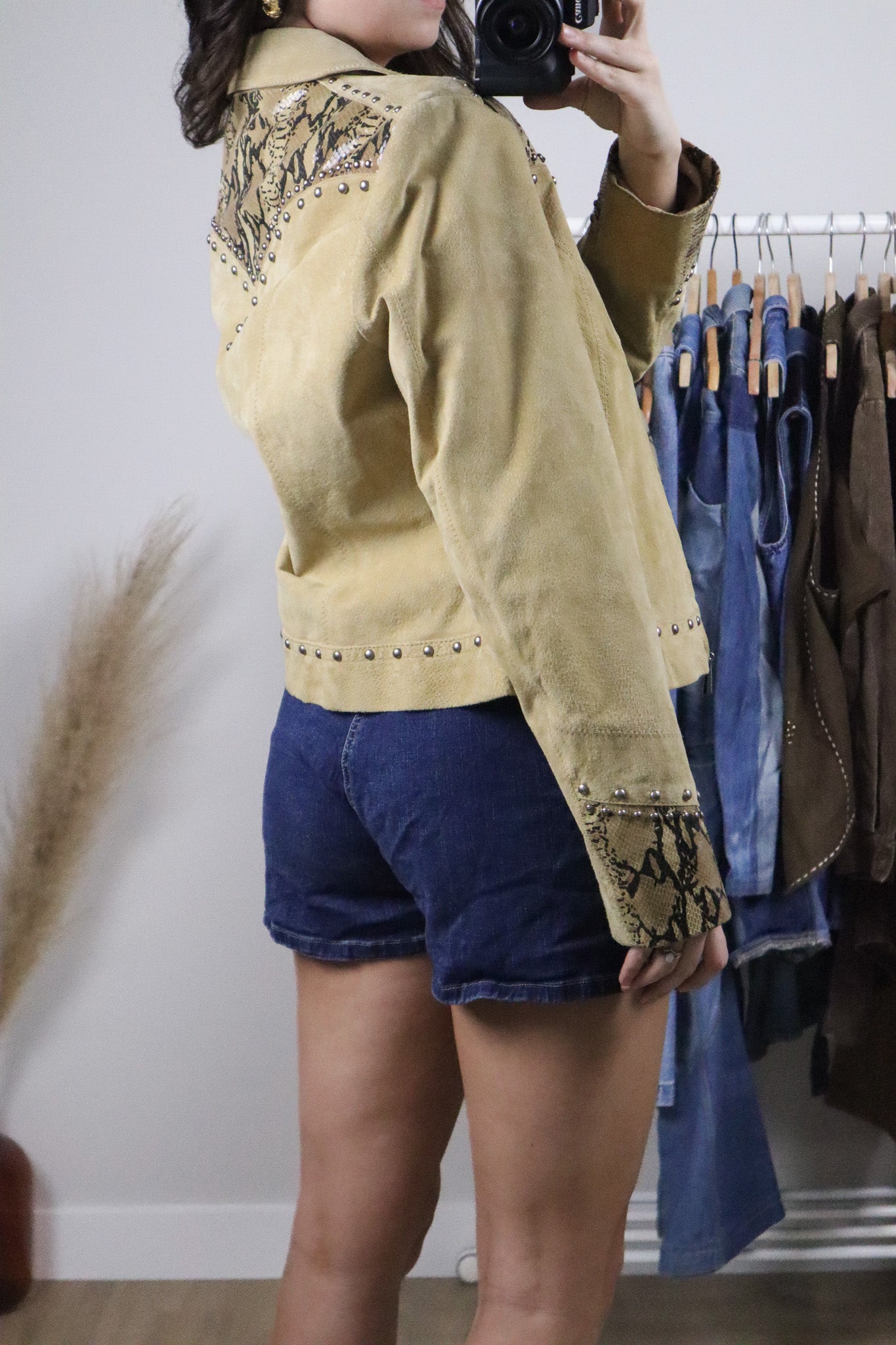 Vintage x Suede Studded Jacket with Snakeskin Accents (S)