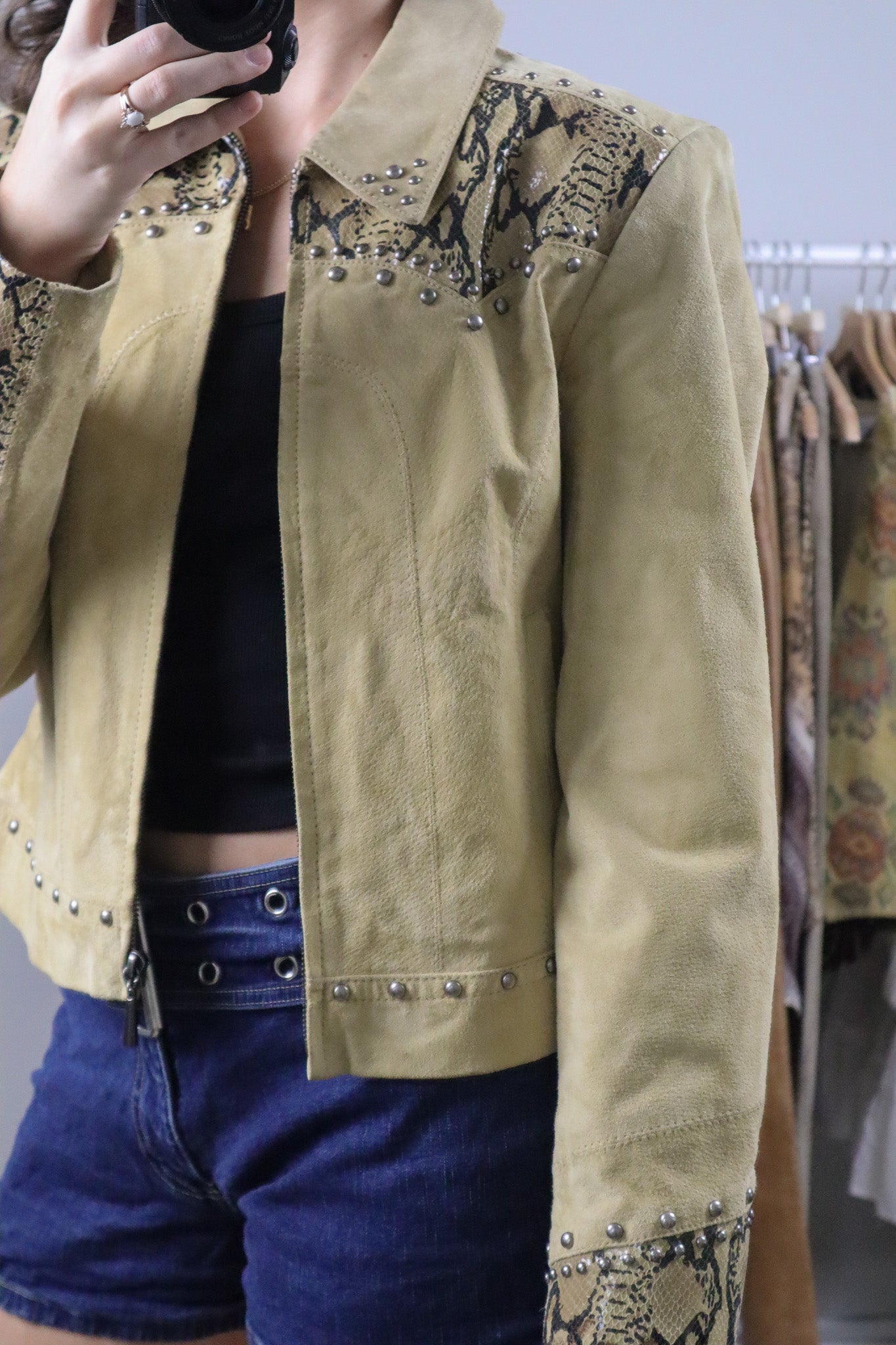 Vintage x Suede Studded Jacket with Snakeskin Accents (S)