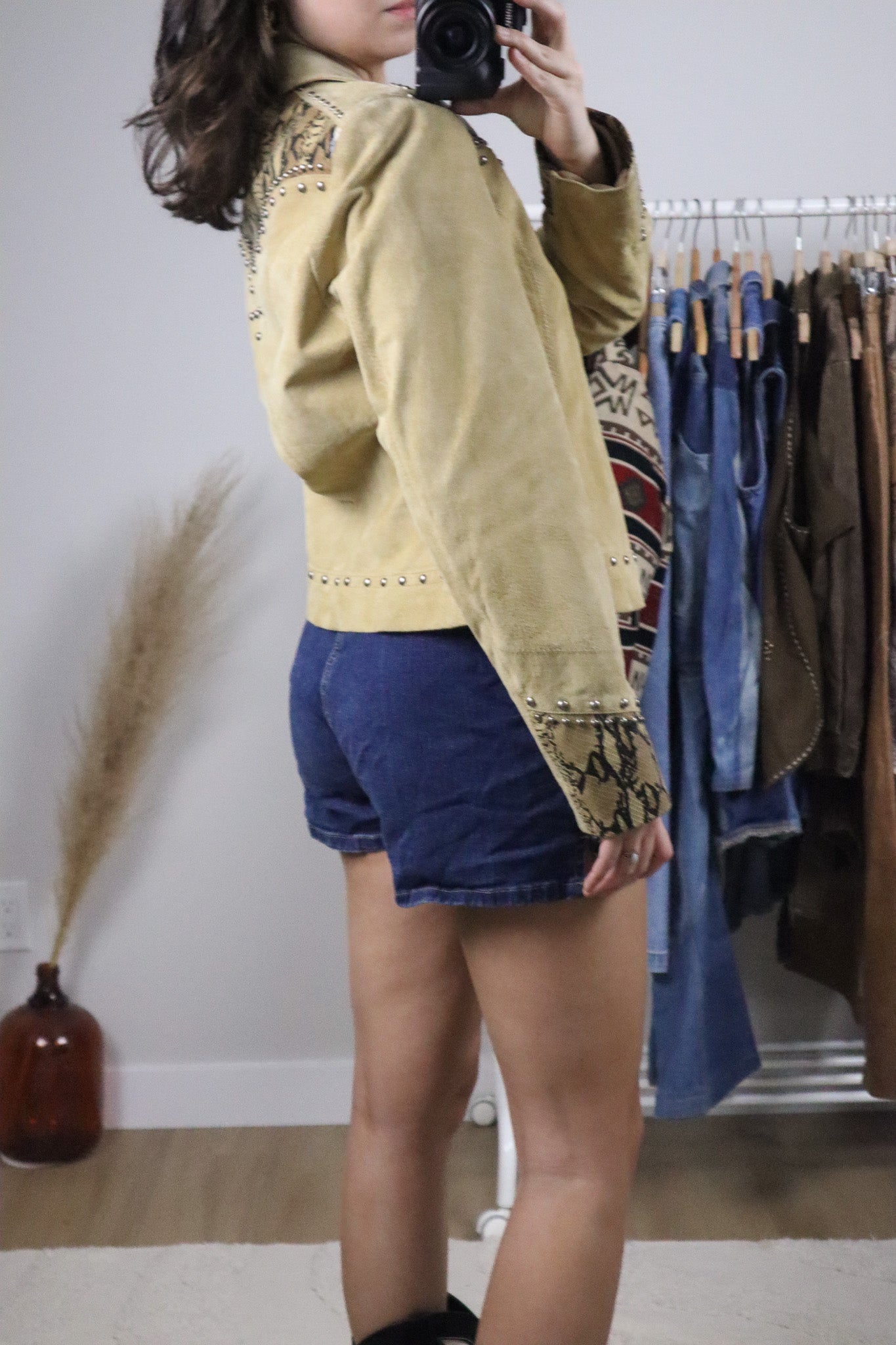 Vintage x Suede Studded Jacket with Snakeskin Accents (S)