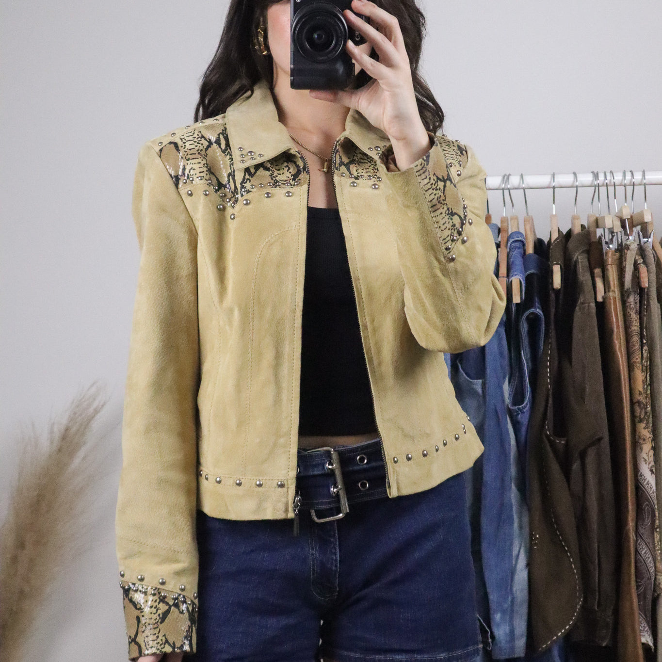 Vintage x Suede Studded Jacket with Snakeskin Accents (S)