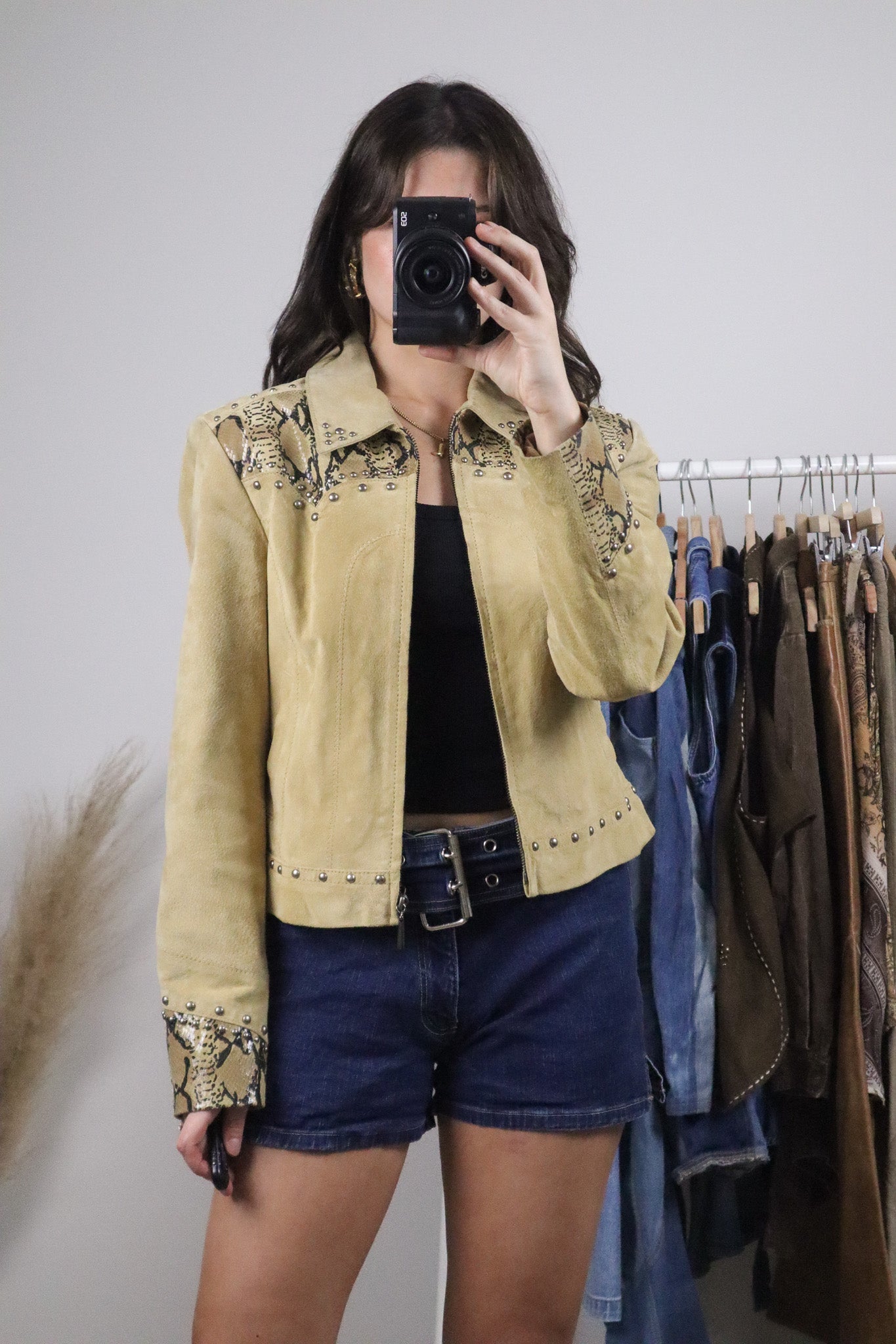 Vintage x Suede Studded Jacket with Snakeskin Accents (S)