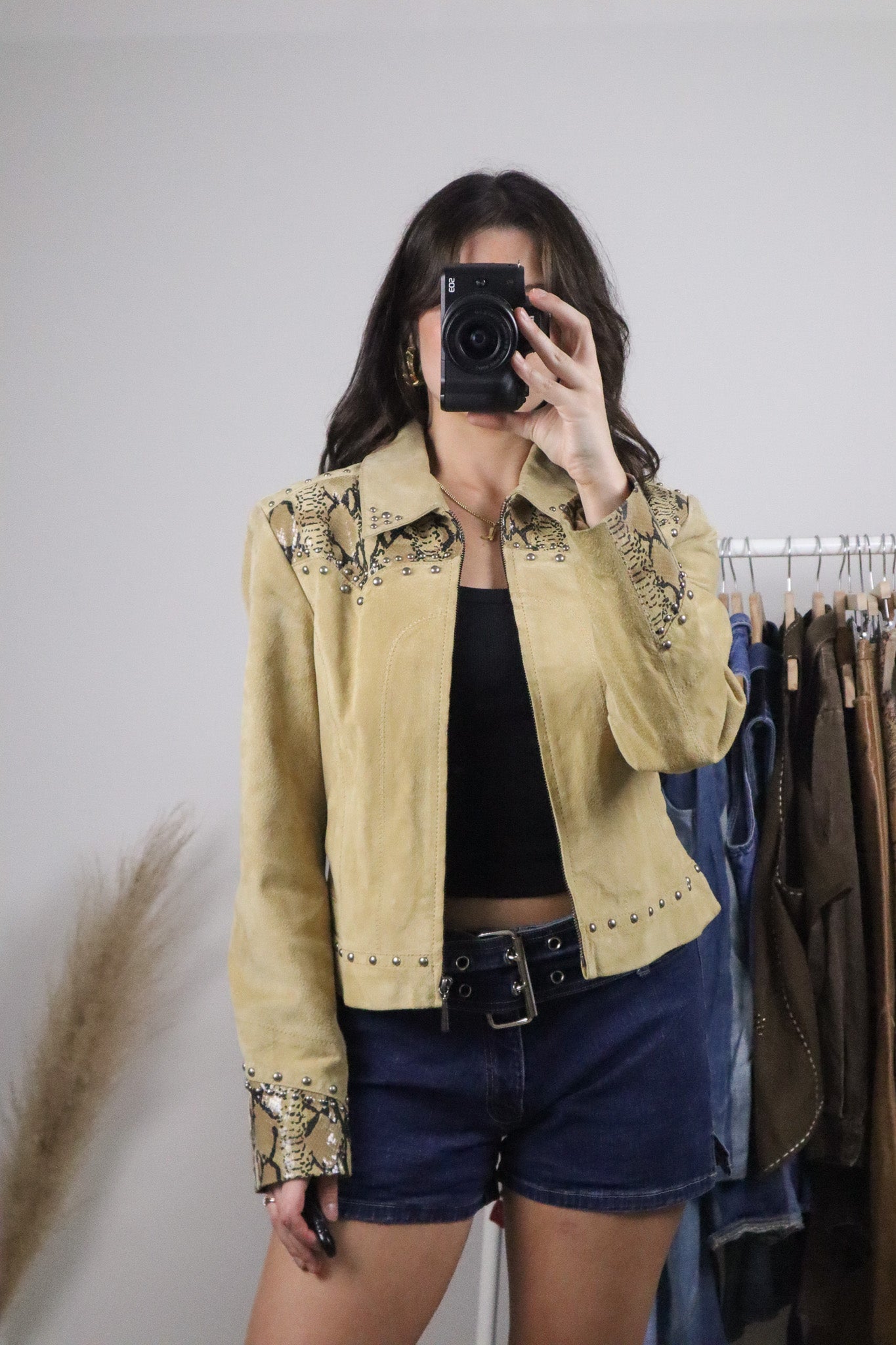 Vintage x Suede Studded Jacket with Snakeskin Accents (S)