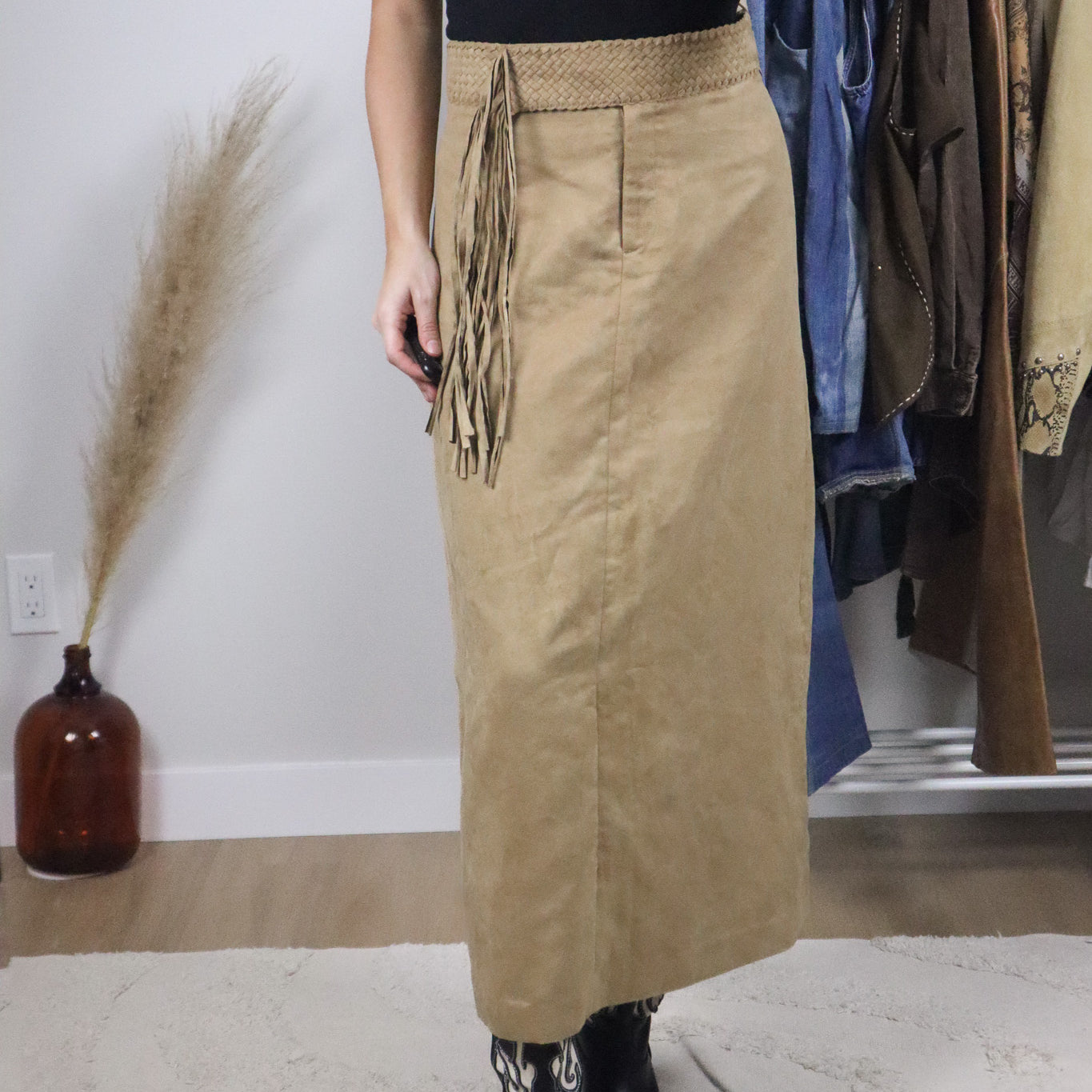 Vintage x Fringed Faux Suede Skirt (10)