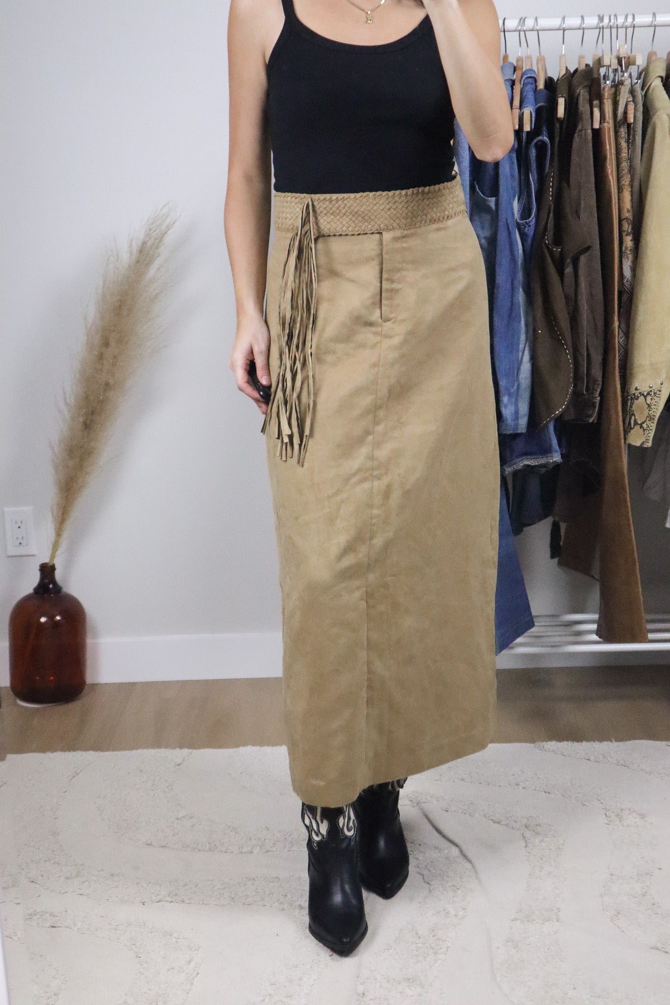 Vintage x Fringed Faux Suede Skirt (10)