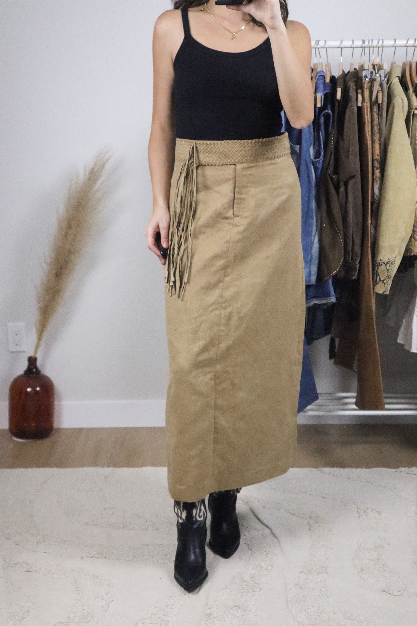 Vintage x Fringed Faux Suede Skirt (10)