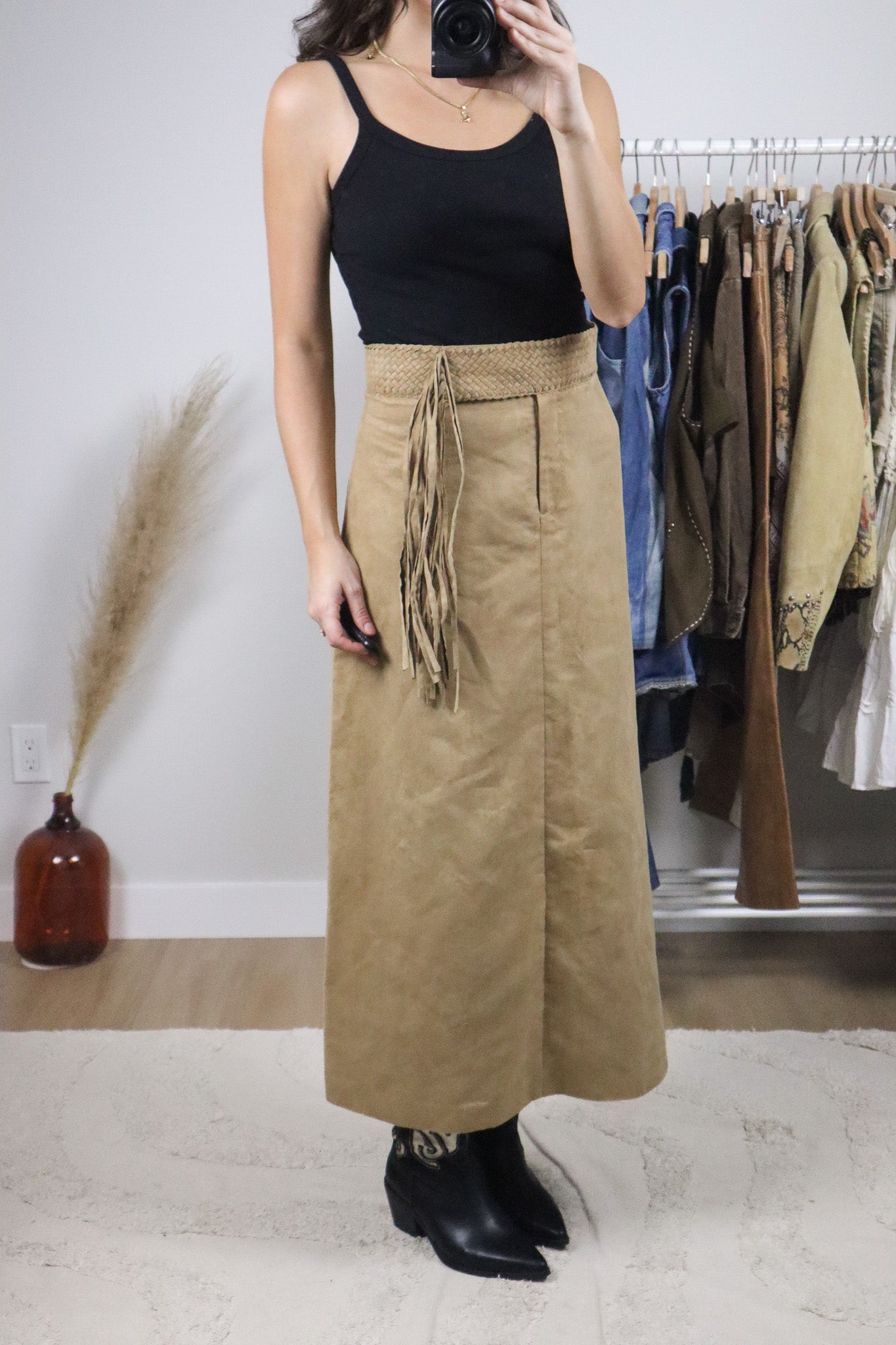 Vintage x Fringed Faux Suede Skirt (10)