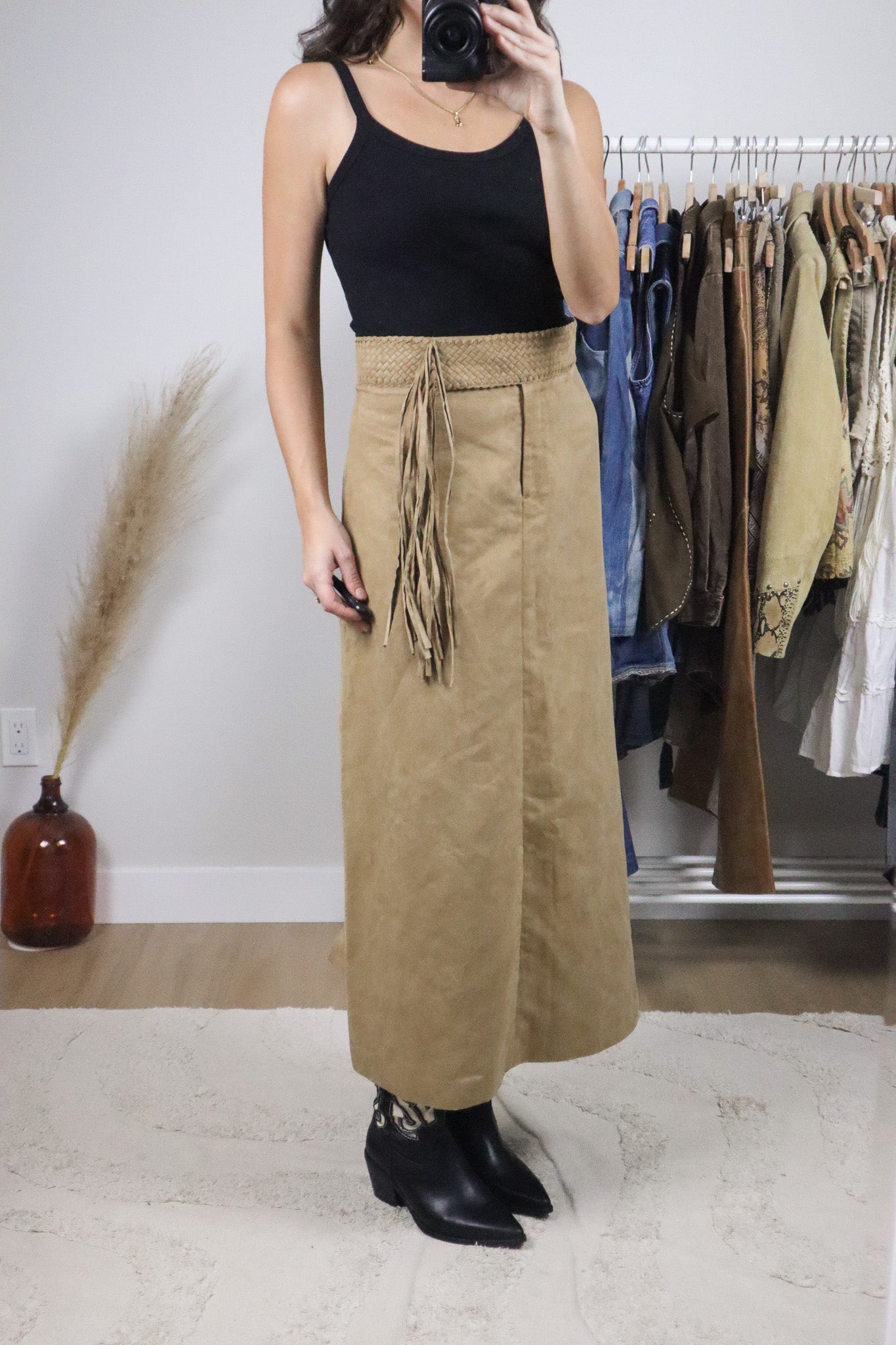 Vintage x Fringed Faux Suede Skirt (10)