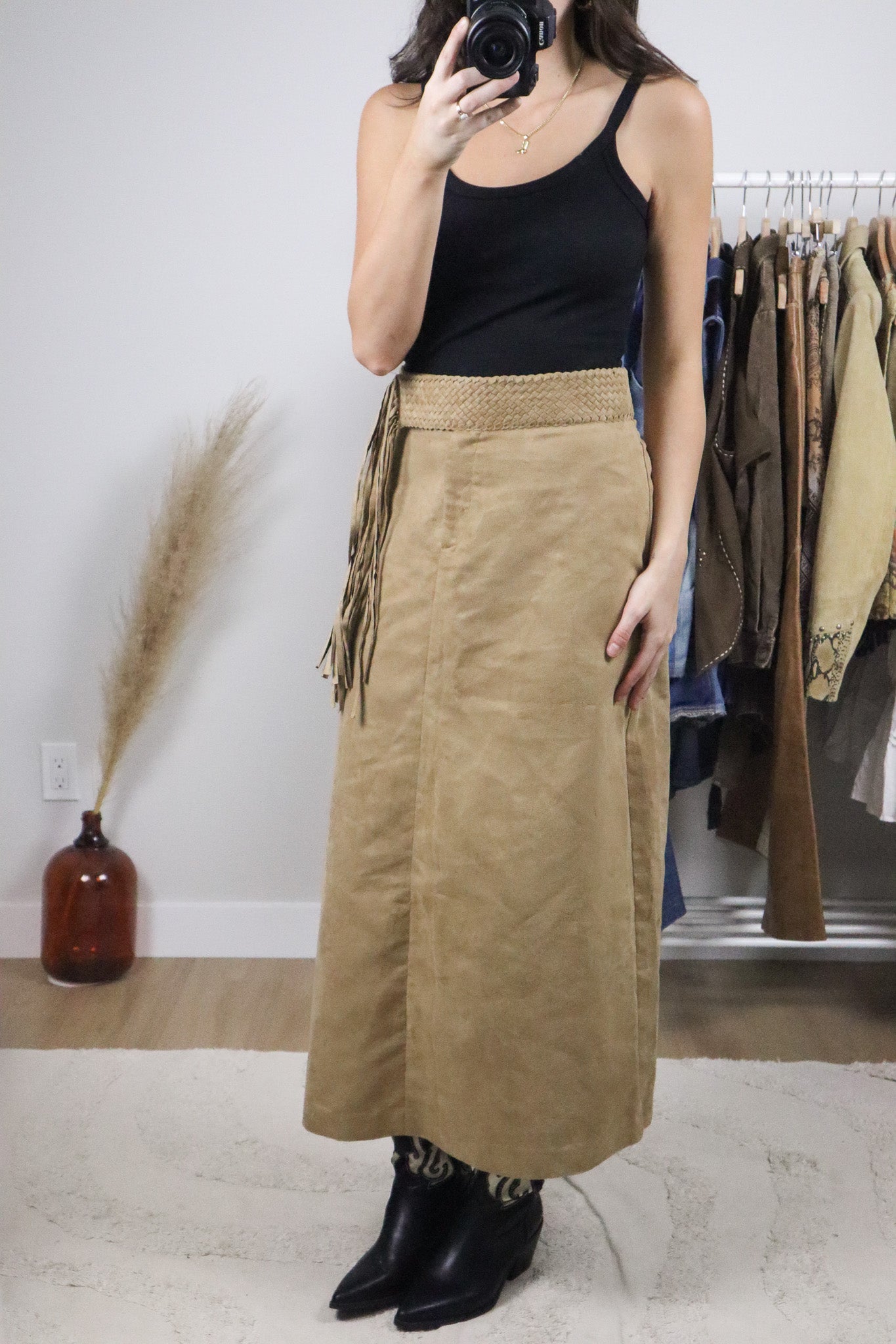 Vintage x Fringed Faux Suede Skirt (10)