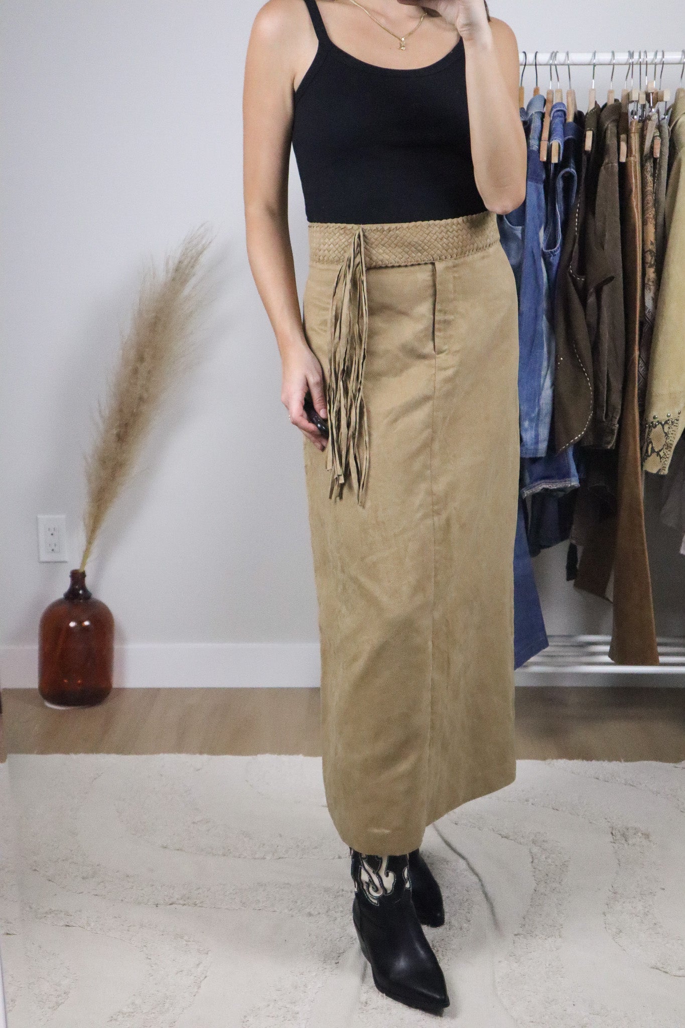 Vintage x Fringed Faux Suede Skirt (10)
