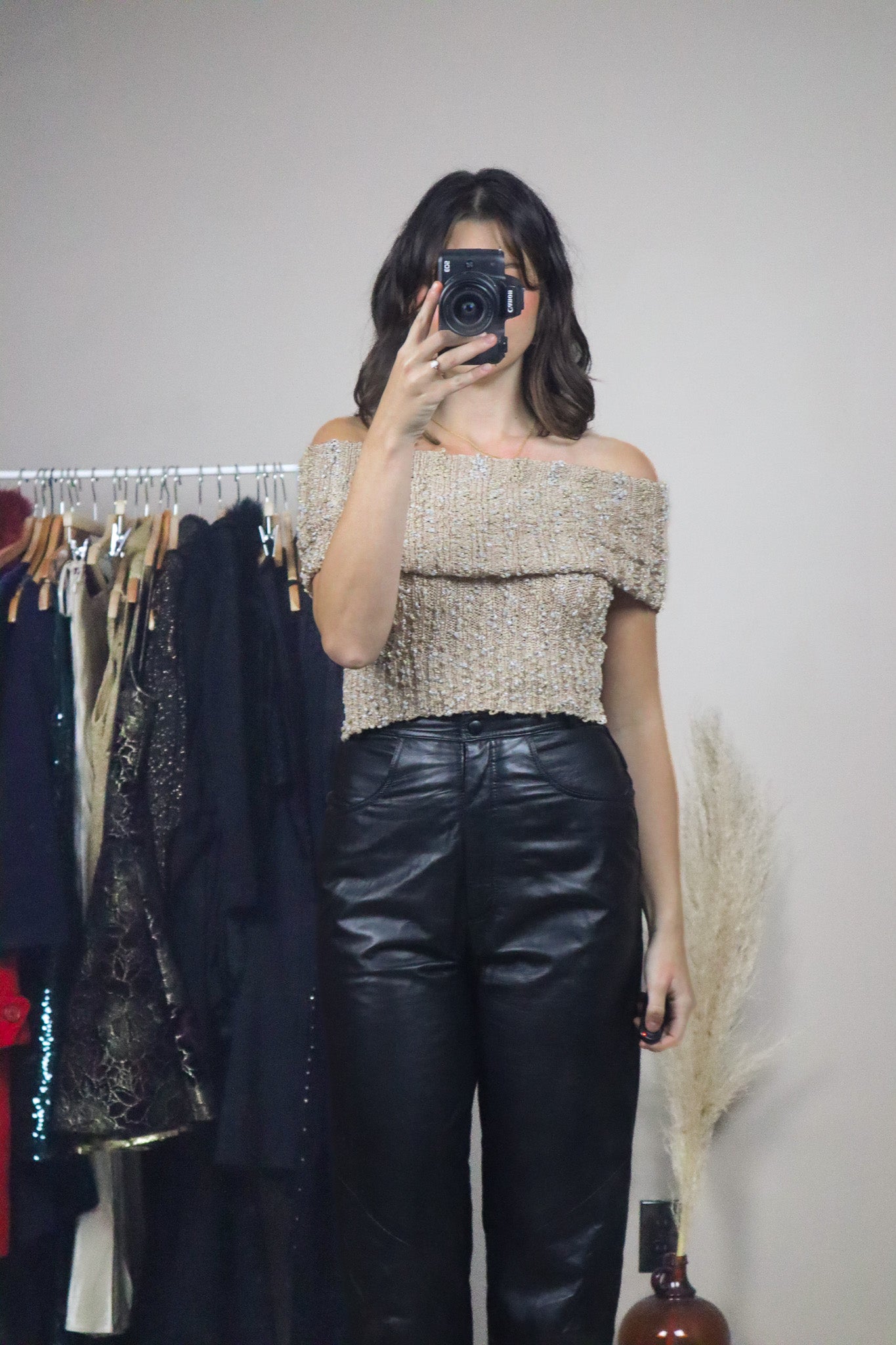 Bebe x Off The Shoulder Shimmer Knit Tank (XS)
