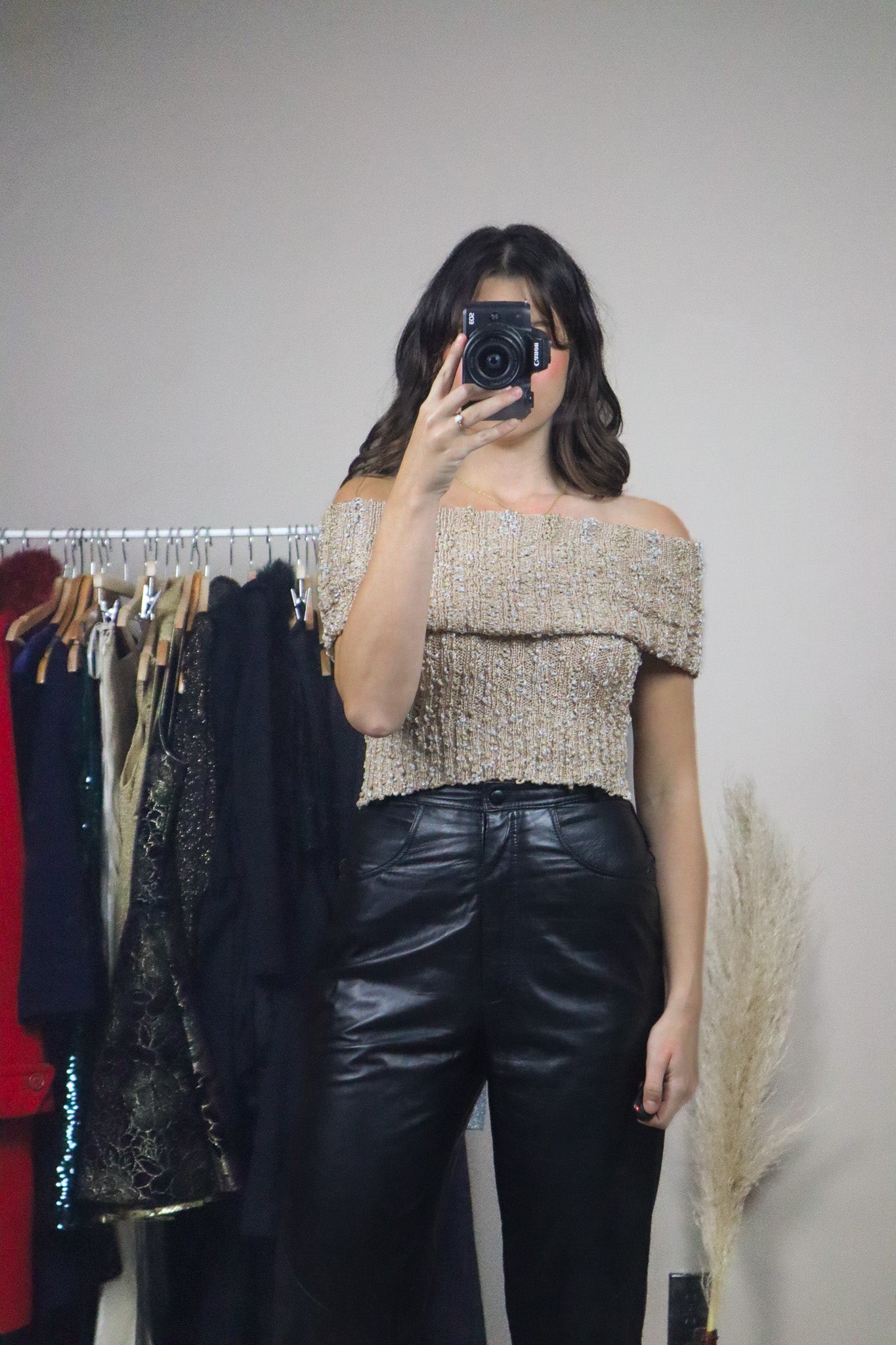 Bebe x Off The Shoulder Shimmer Knit Tank (XS)