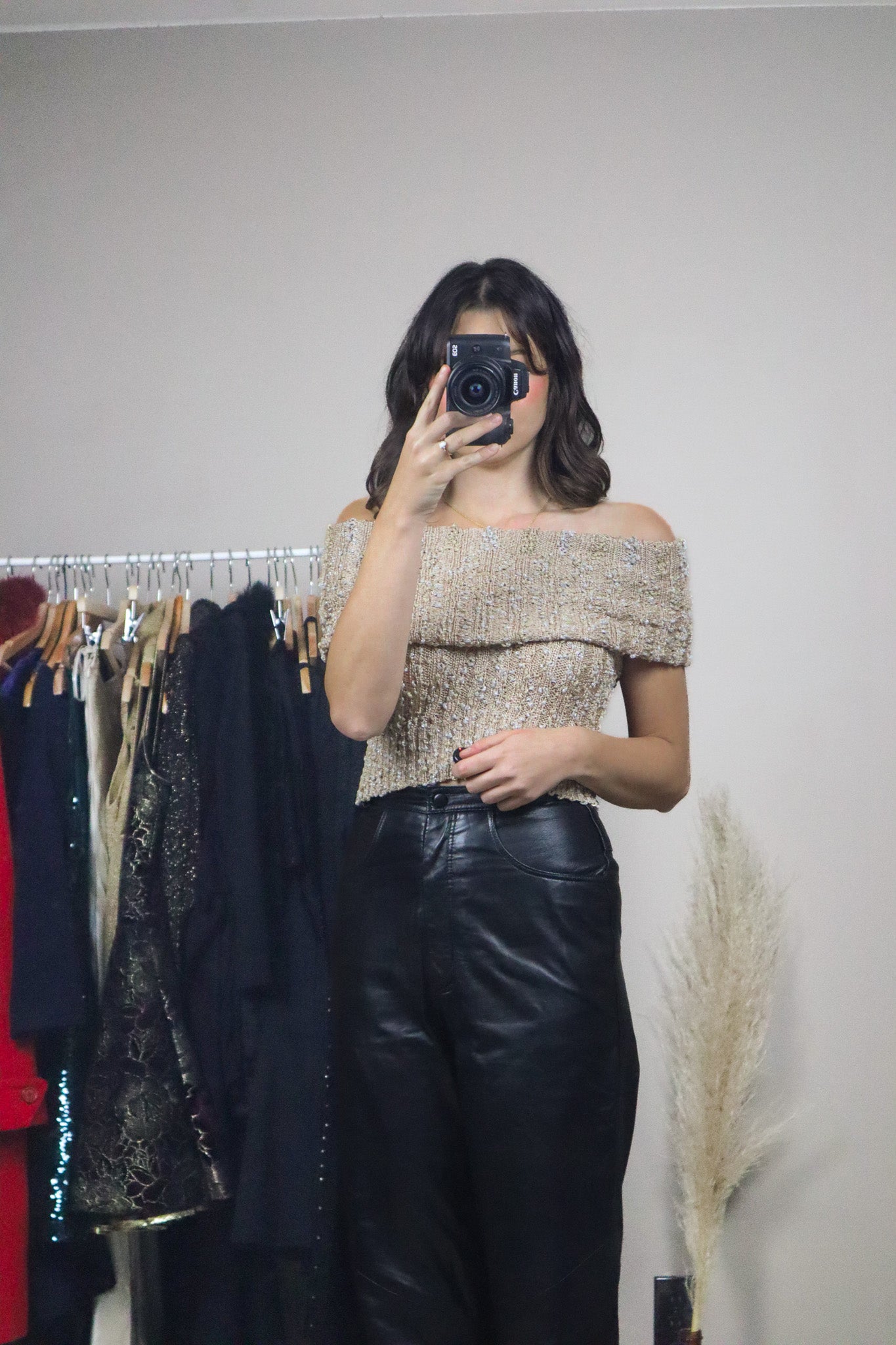 Bebe x Off The Shoulder Shimmer Knit Tank (XS)