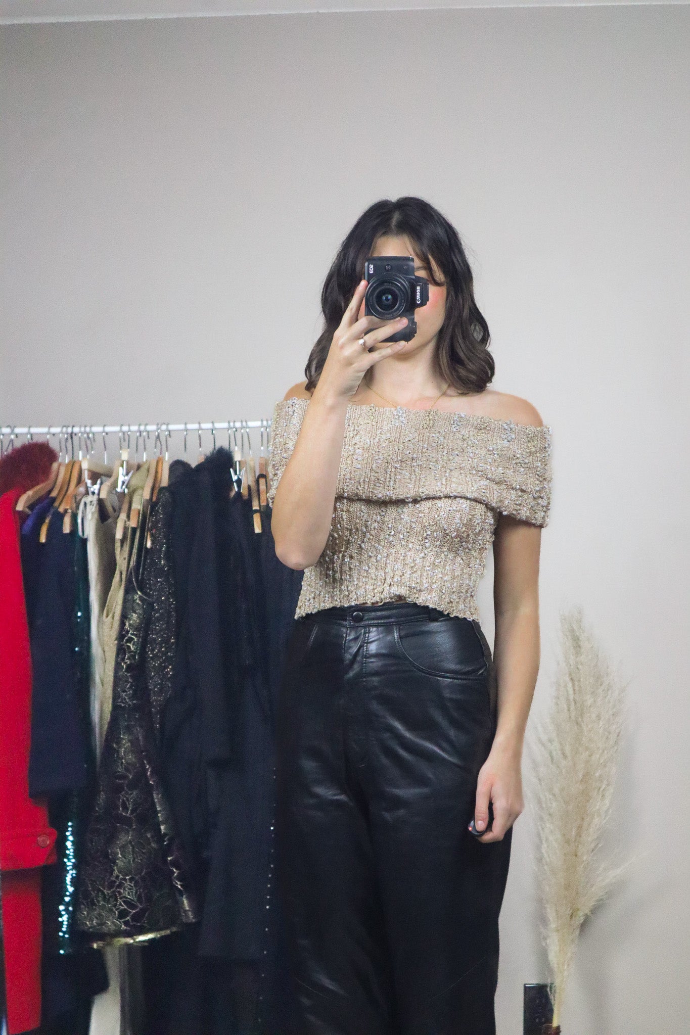 Bebe x Off The Shoulder Shimmer Knit Tank (XS)