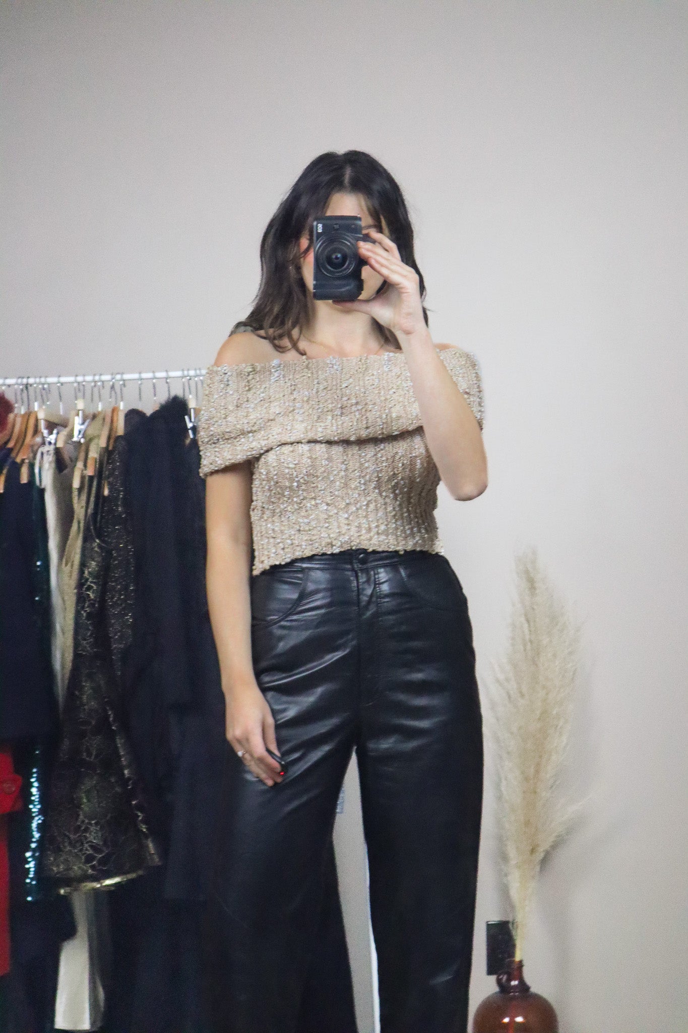 Bebe x Off The Shoulder Shimmer Knit Tank (XS)