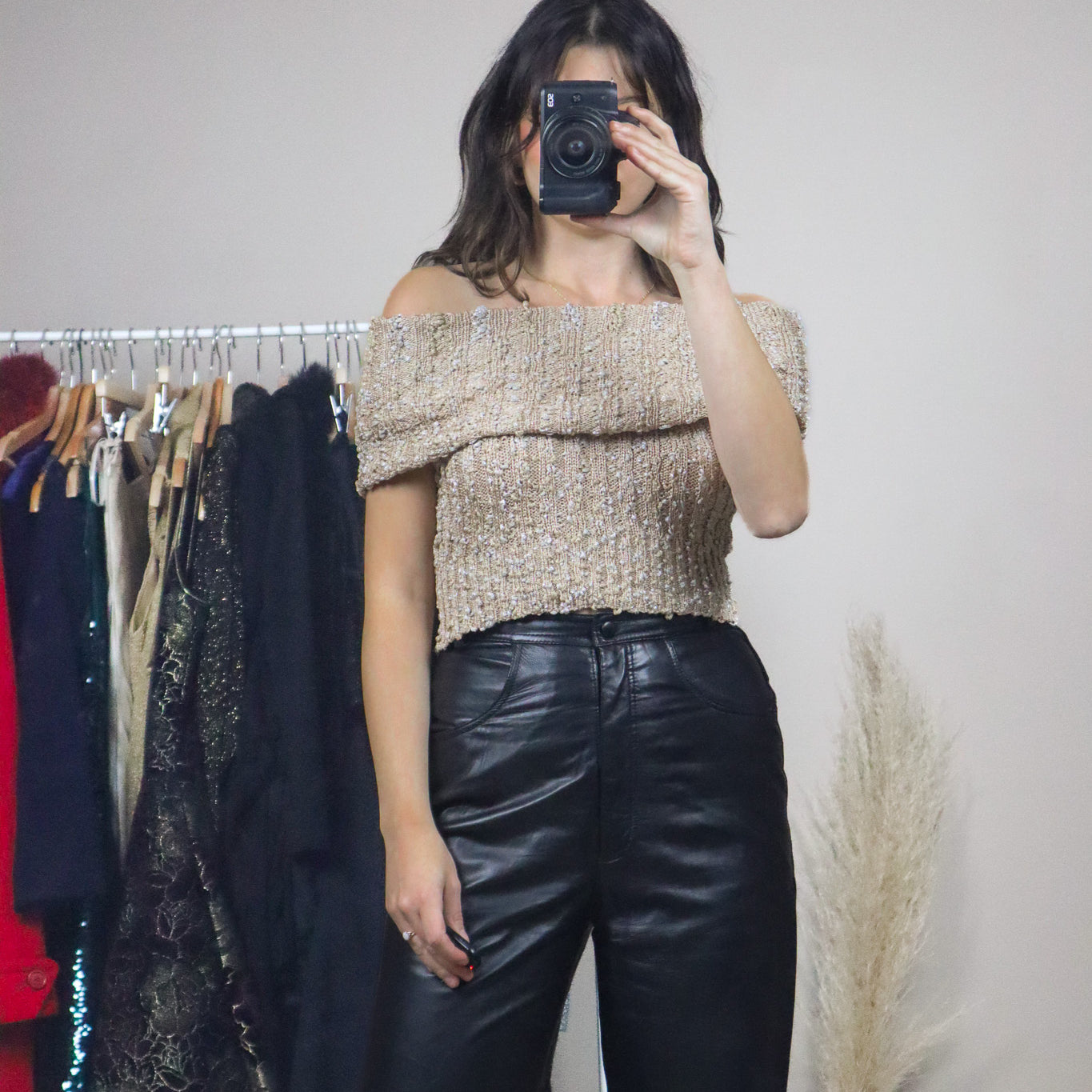 Bebe x Off The Shoulder Shimmer Knit Tank (XS)