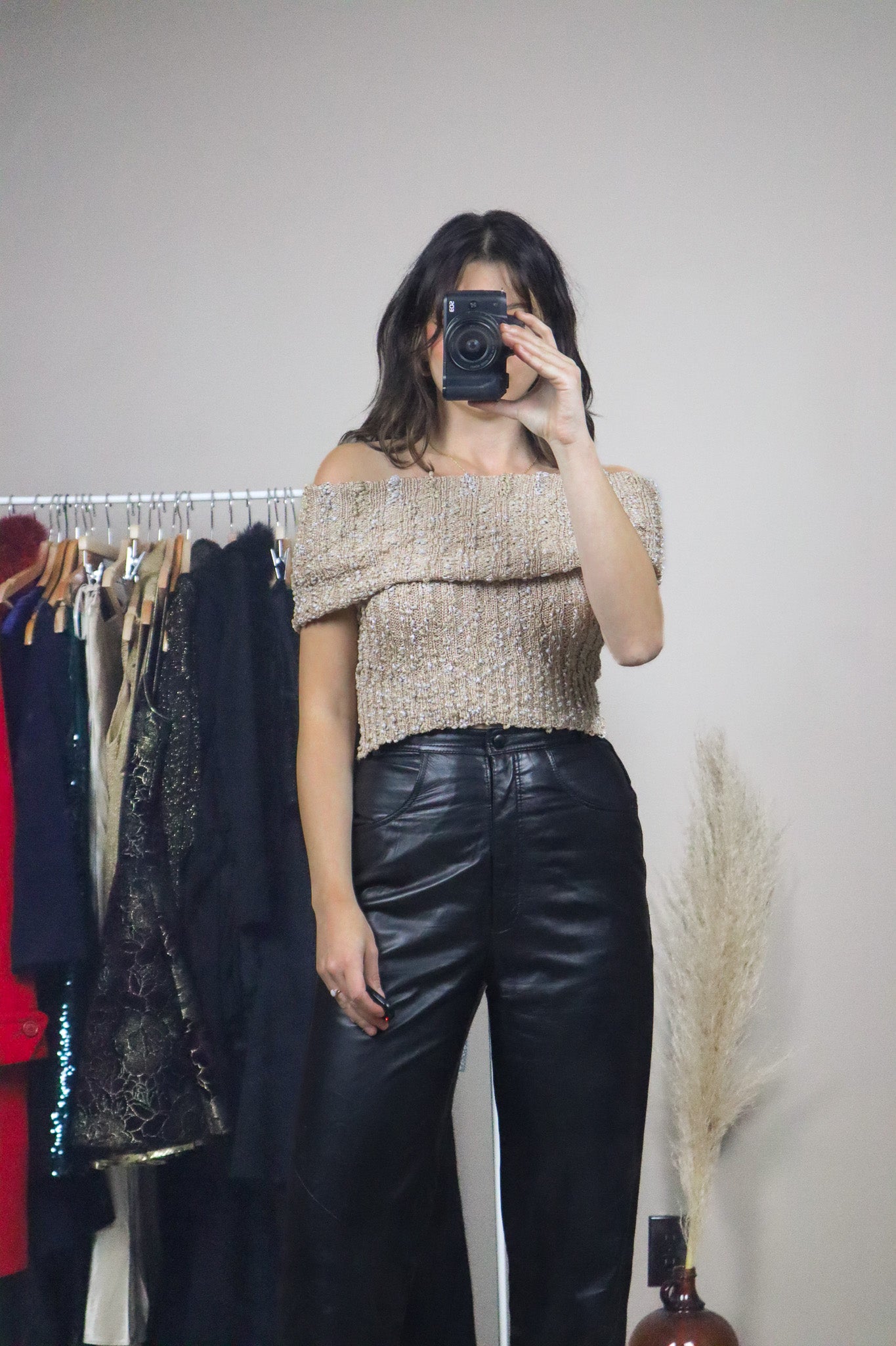 Bebe x Off The Shoulder Shimmer Knit Tank (XS)