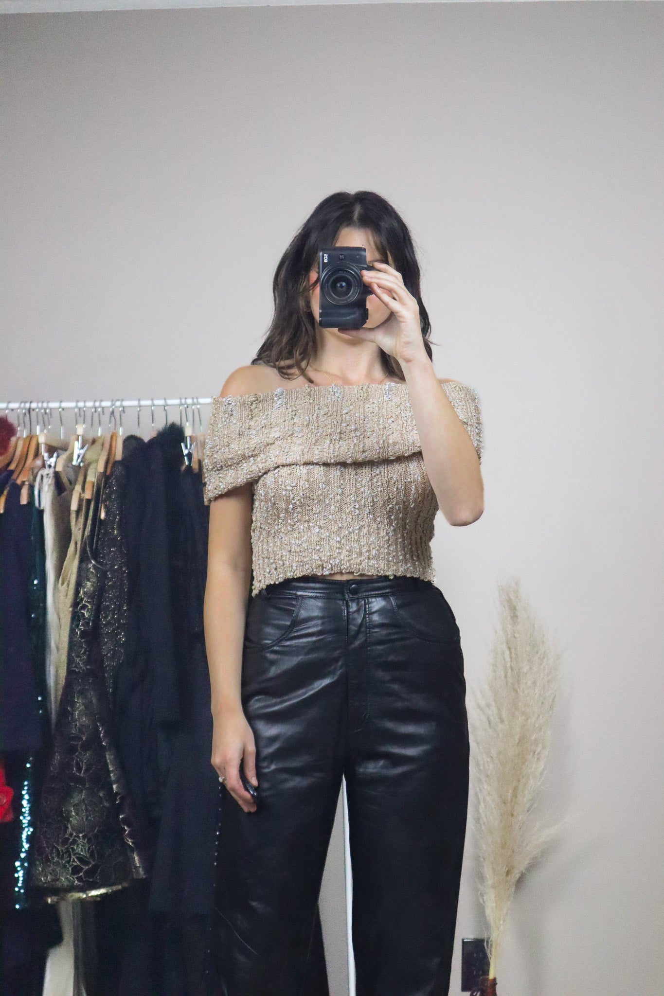 Bebe x Off The Shoulder Shimmer Knit Tank (XS)