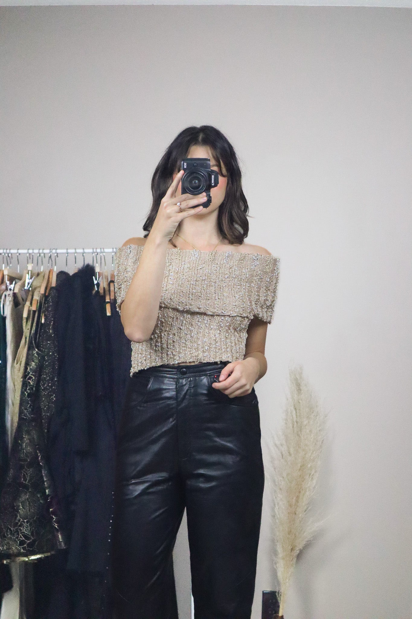 Bebe x Off The Shoulder Shimmer Knit Tank (XS)