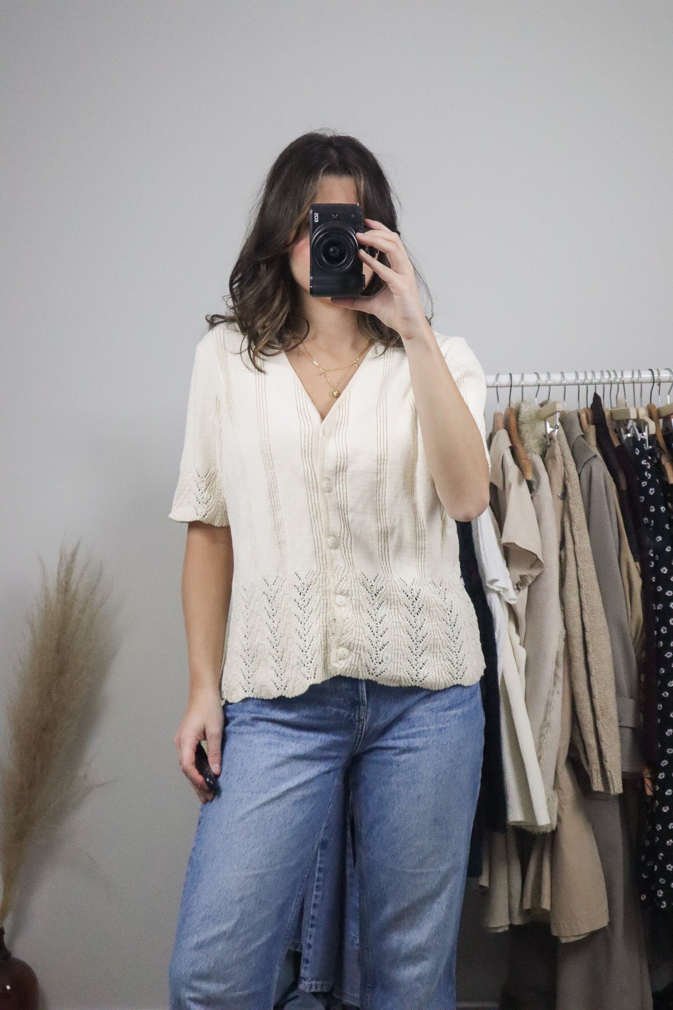 Made in Canada x Vintage x Cotton Crochet Short-Sleeve Knit (L)