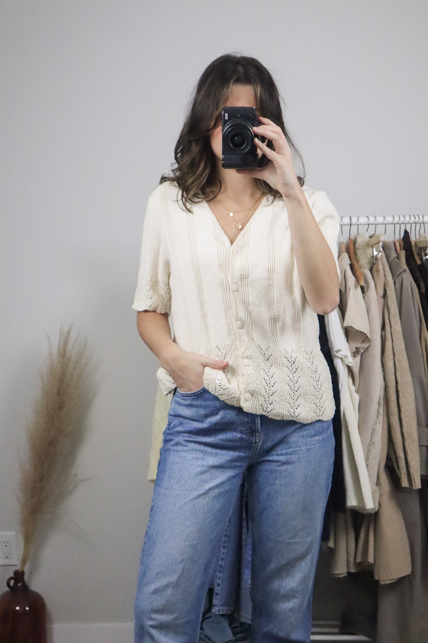 Made in Canada x Vintage x Cotton Crochet Short-Sleeve Knit (L)
