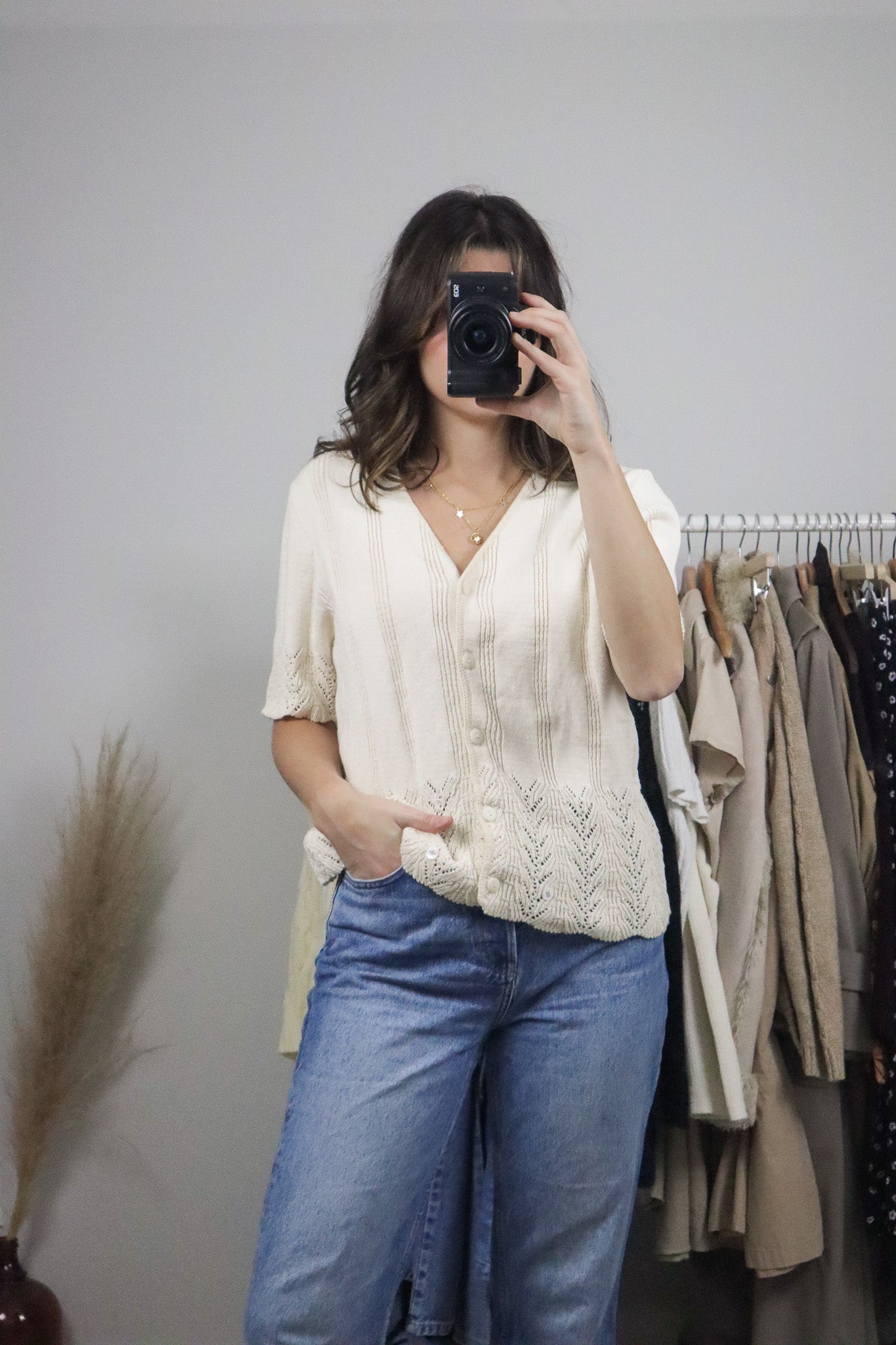 Made in Canada x Vintage x Cotton Crochet Short-Sleeve Knit (L)