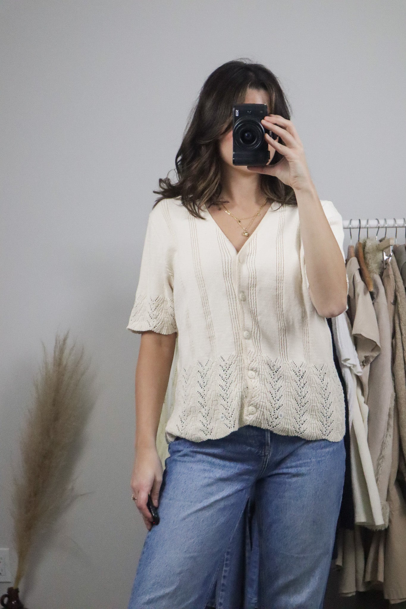 Made in Canada x Vintage x Cotton Crochet Short-Sleeve Knit (L)