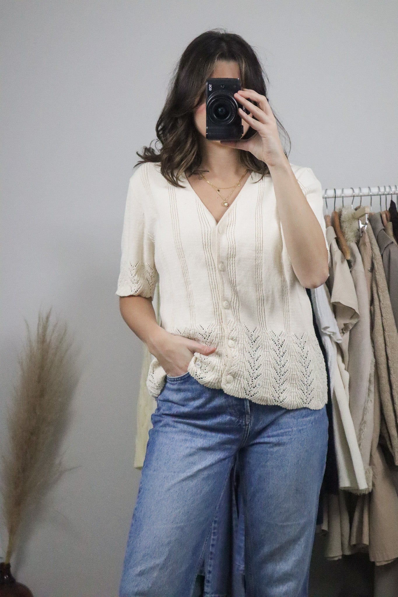 Made in Canada x Vintage x Cotton Crochet Short-Sleeve Knit (L)