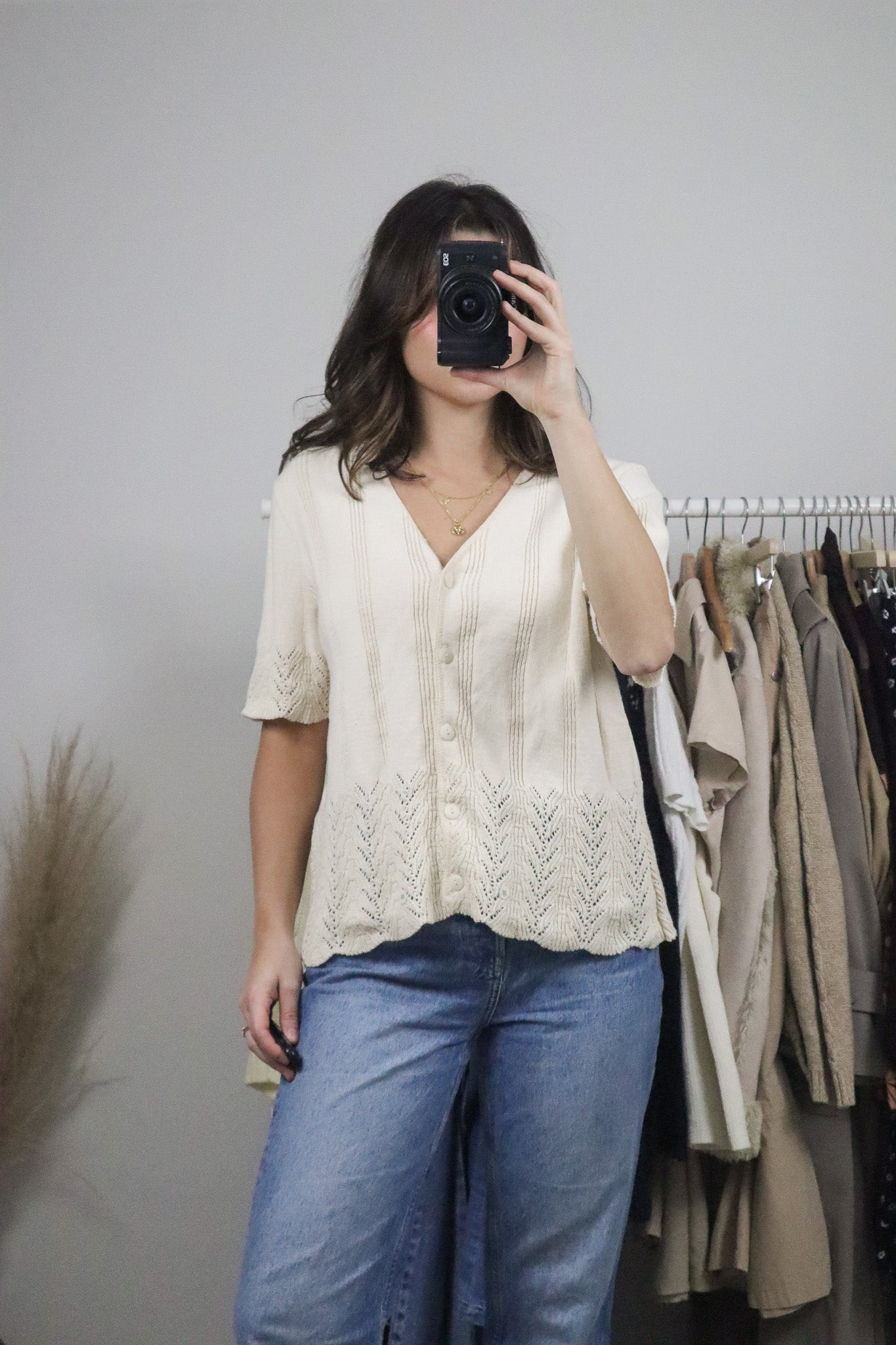 Made in Canada x Vintage x Cotton Crochet Short-Sleeve Knit (L)