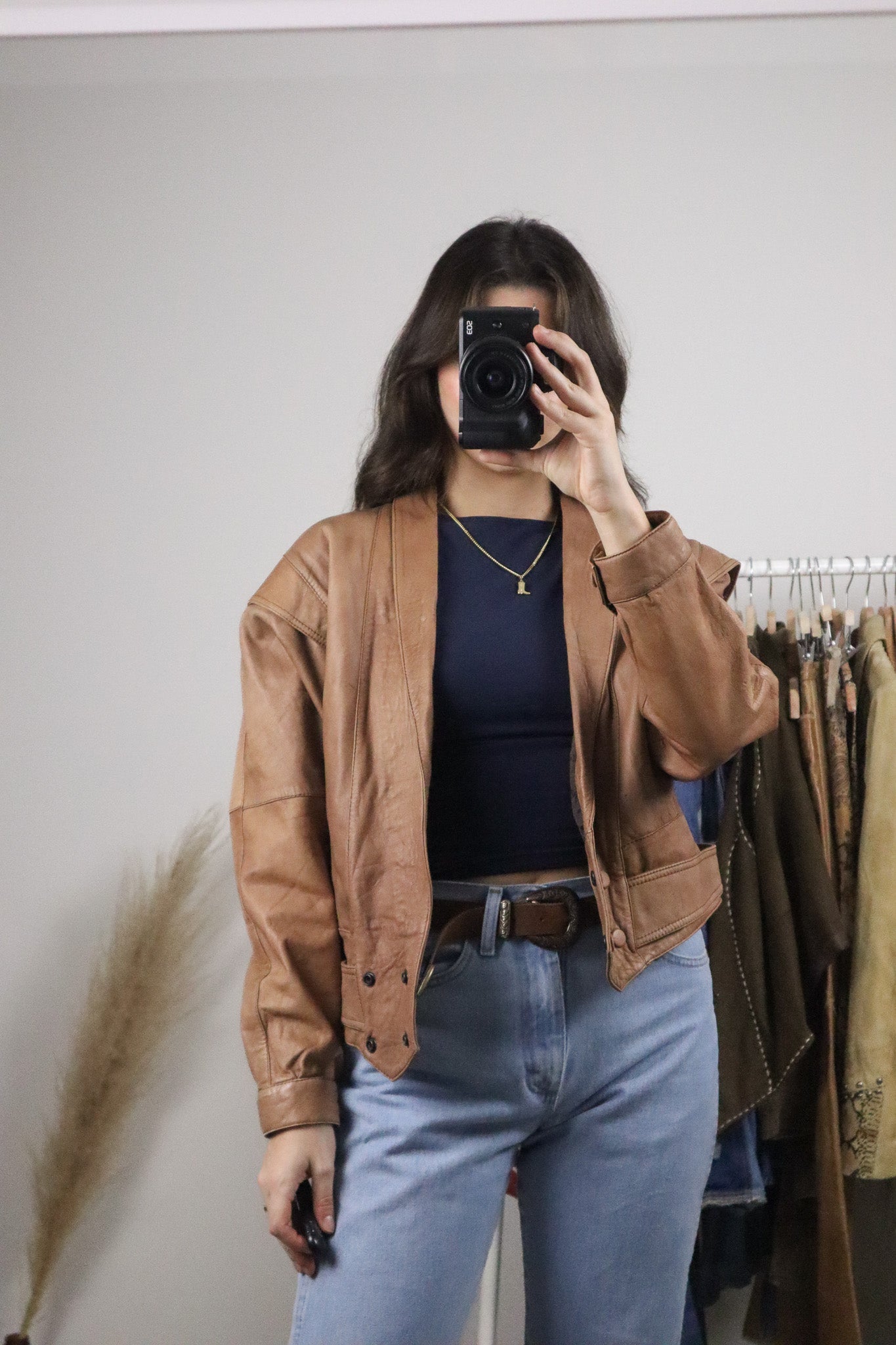 Vintage x Cropped Leather Jacket (M)