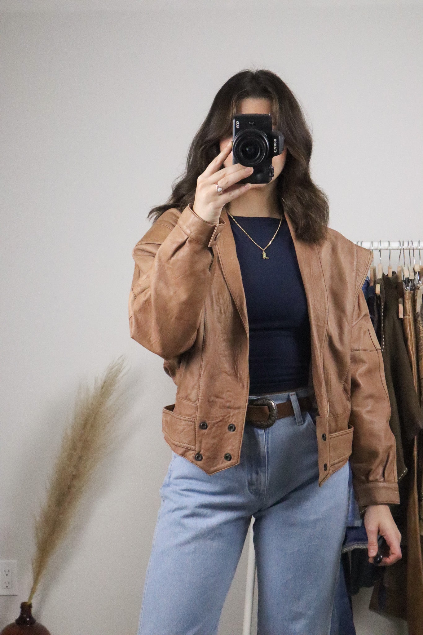 Vintage x Cropped Leather Jacket (M)