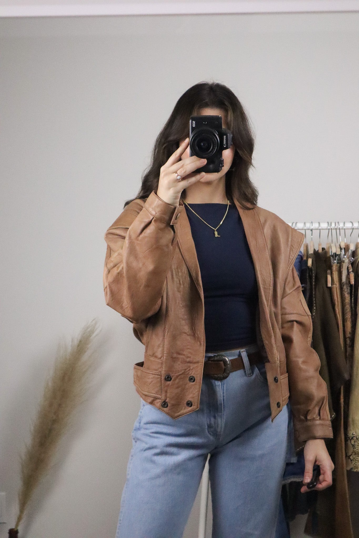 Vintage x Cropped Leather Jacket (M)