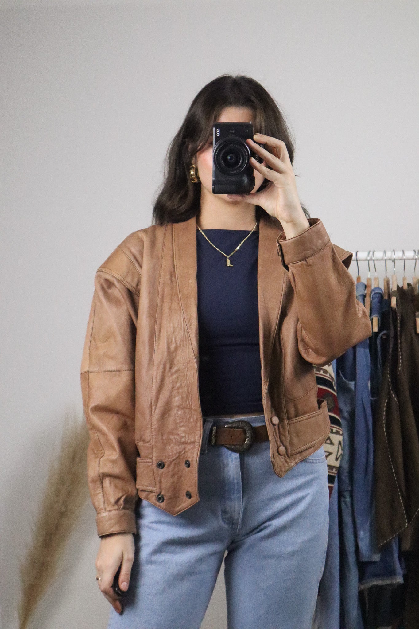 Vintage x Cropped Leather Jacket (M)
