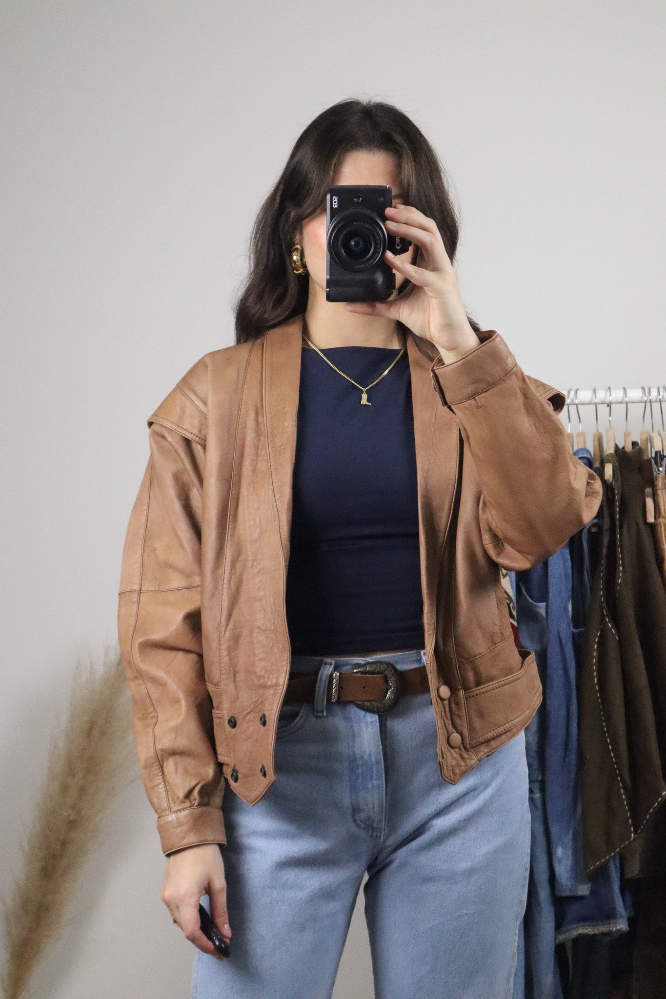 Vintage x Cropped Leather Jacket (M)