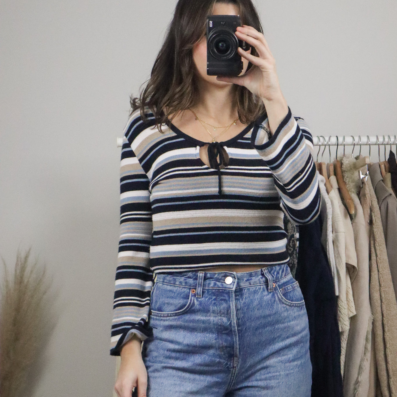 Made in Canada x Vintage x Striped Key Hole Knit (M)
