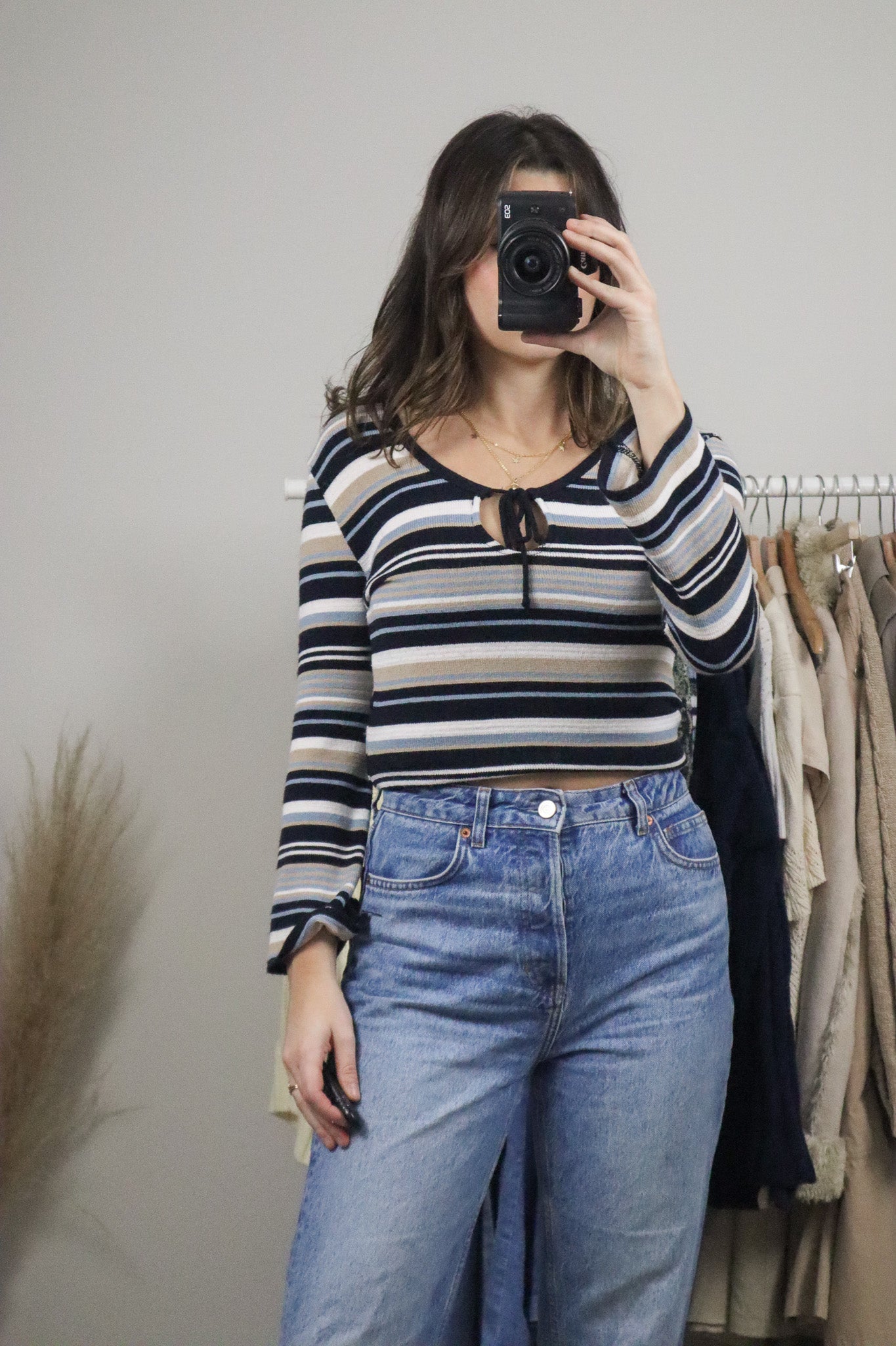 Made in Canada x Vintage x Striped Key Hole Knit (M)