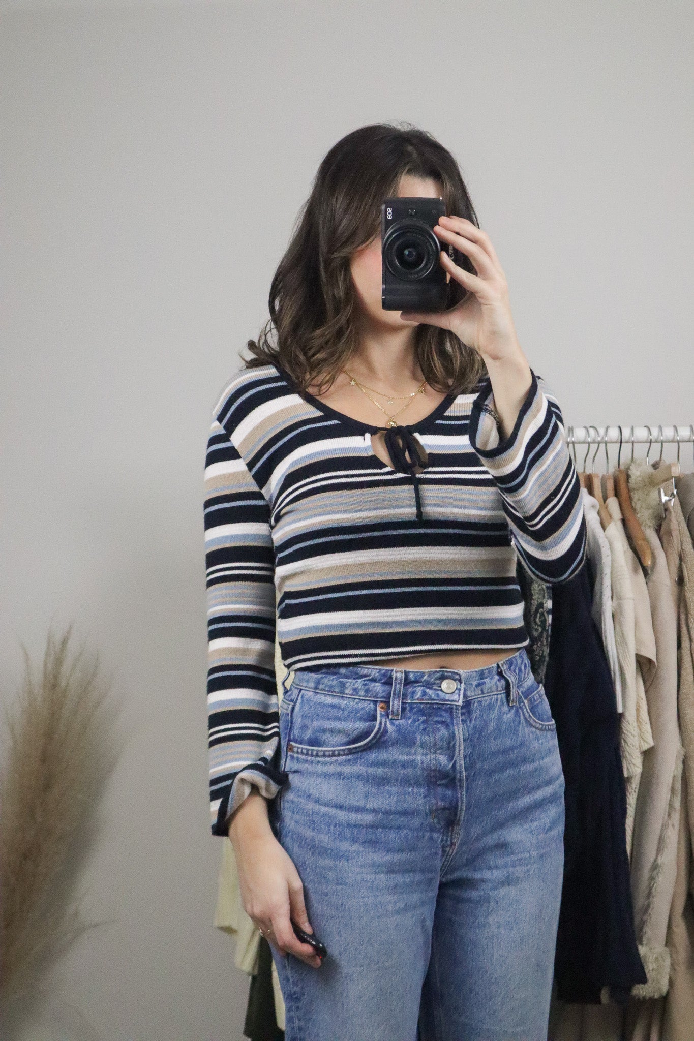 Made in Canada x Vintage x Striped Key Hole Knit (M)
